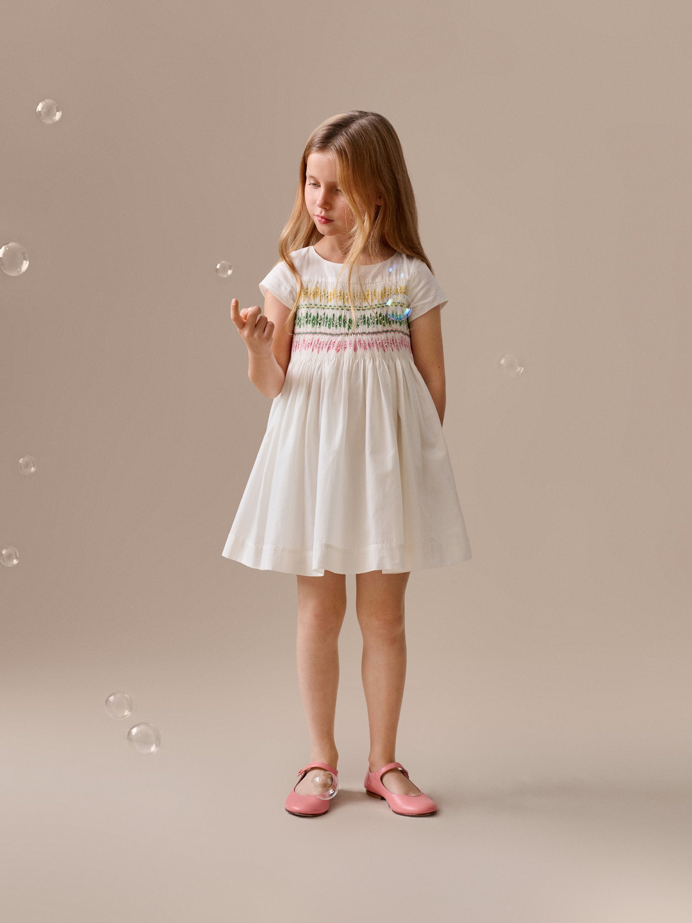 Girl Summer 2026 Ceremony Look - Hand embroidered tie and dye Duchess Dress