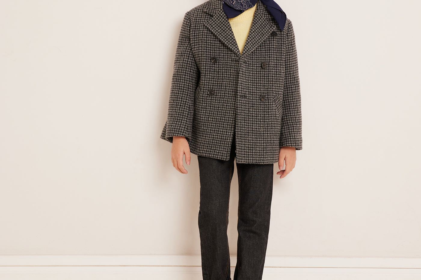 Winter 2023 boy's look checkered coat
