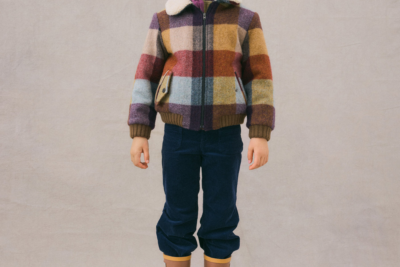 Winter 2024 girl's look flannel print jacket