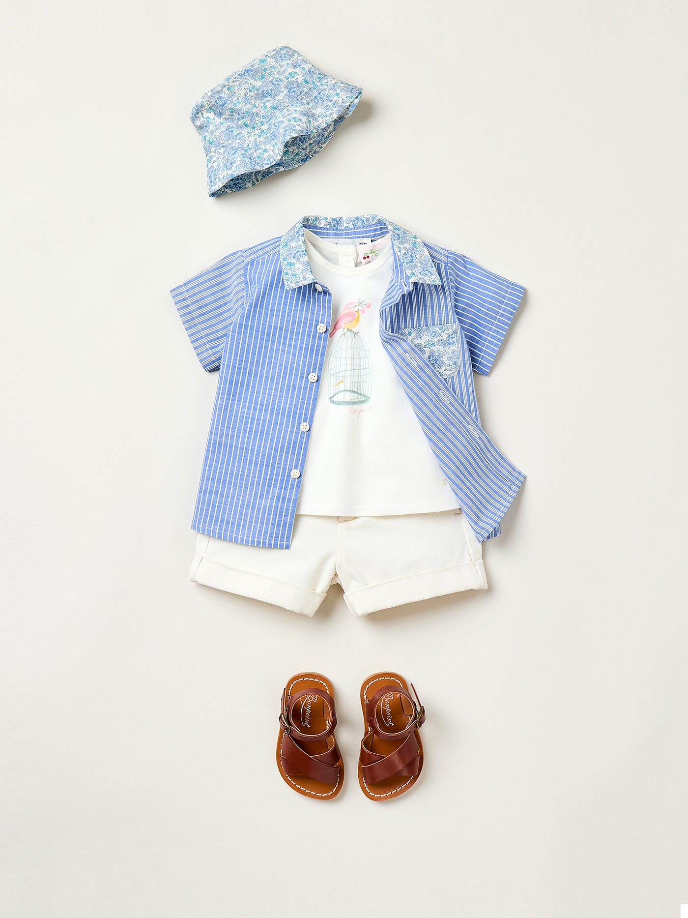 Summer 2025 Baby girl's look - Blue shirt