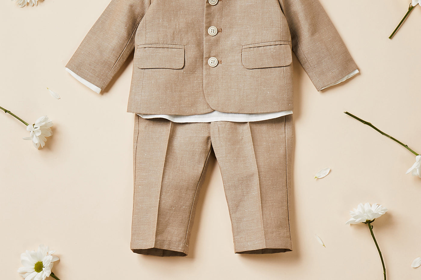 Baby boy's look summer 2024 linen and cotton set