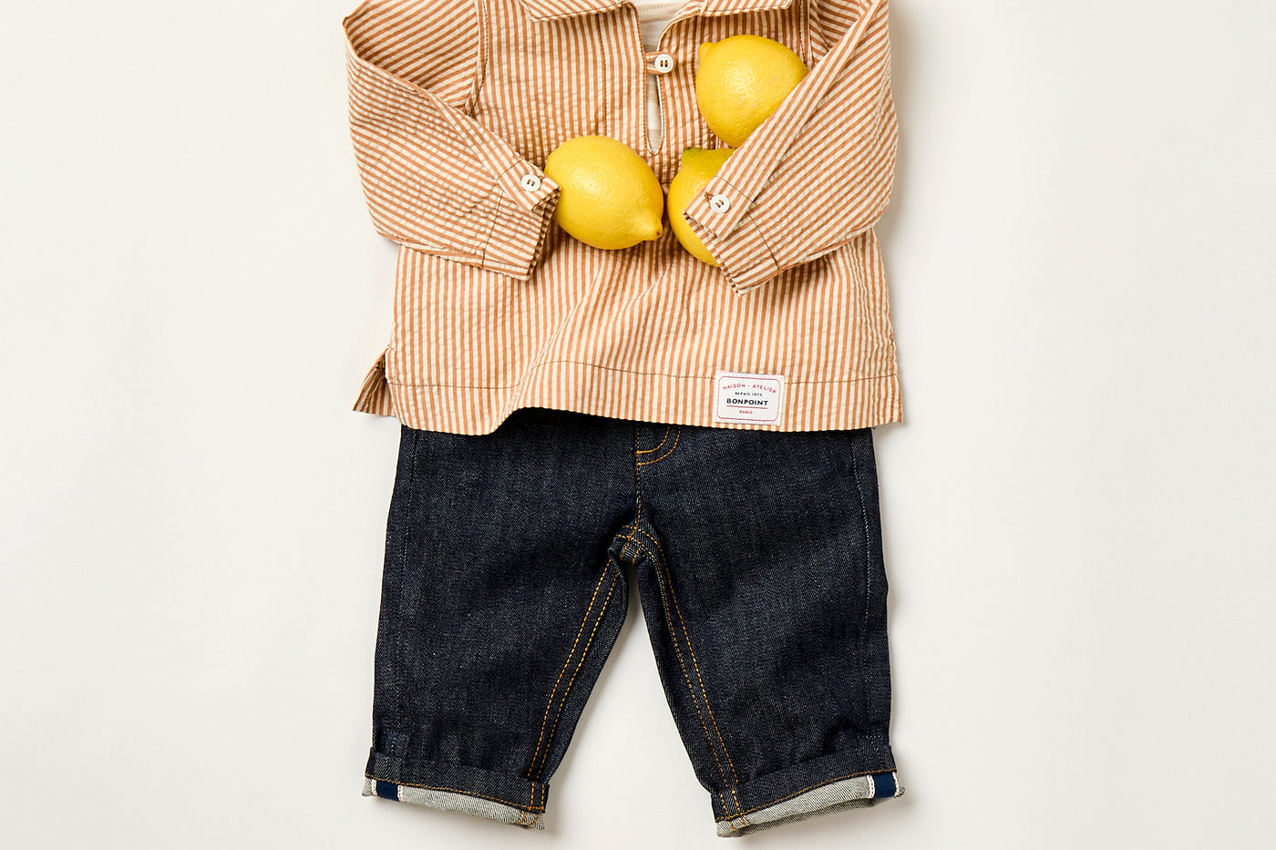 Summer 2025 Baby boy's look - Striped sailor's smock