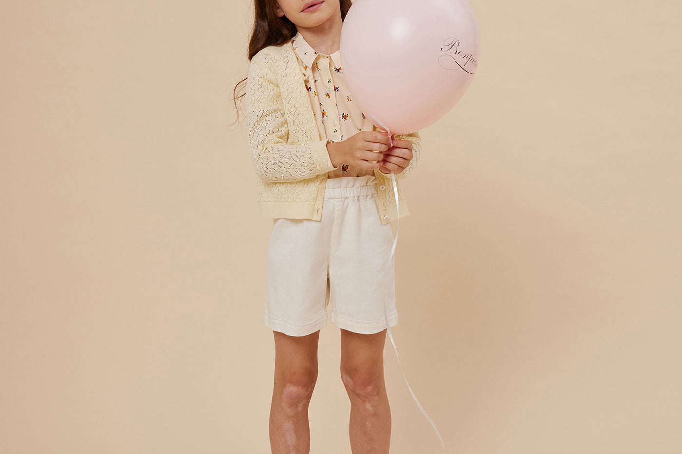 Summer 2024 girl's look cherry pattern openwork cardigan