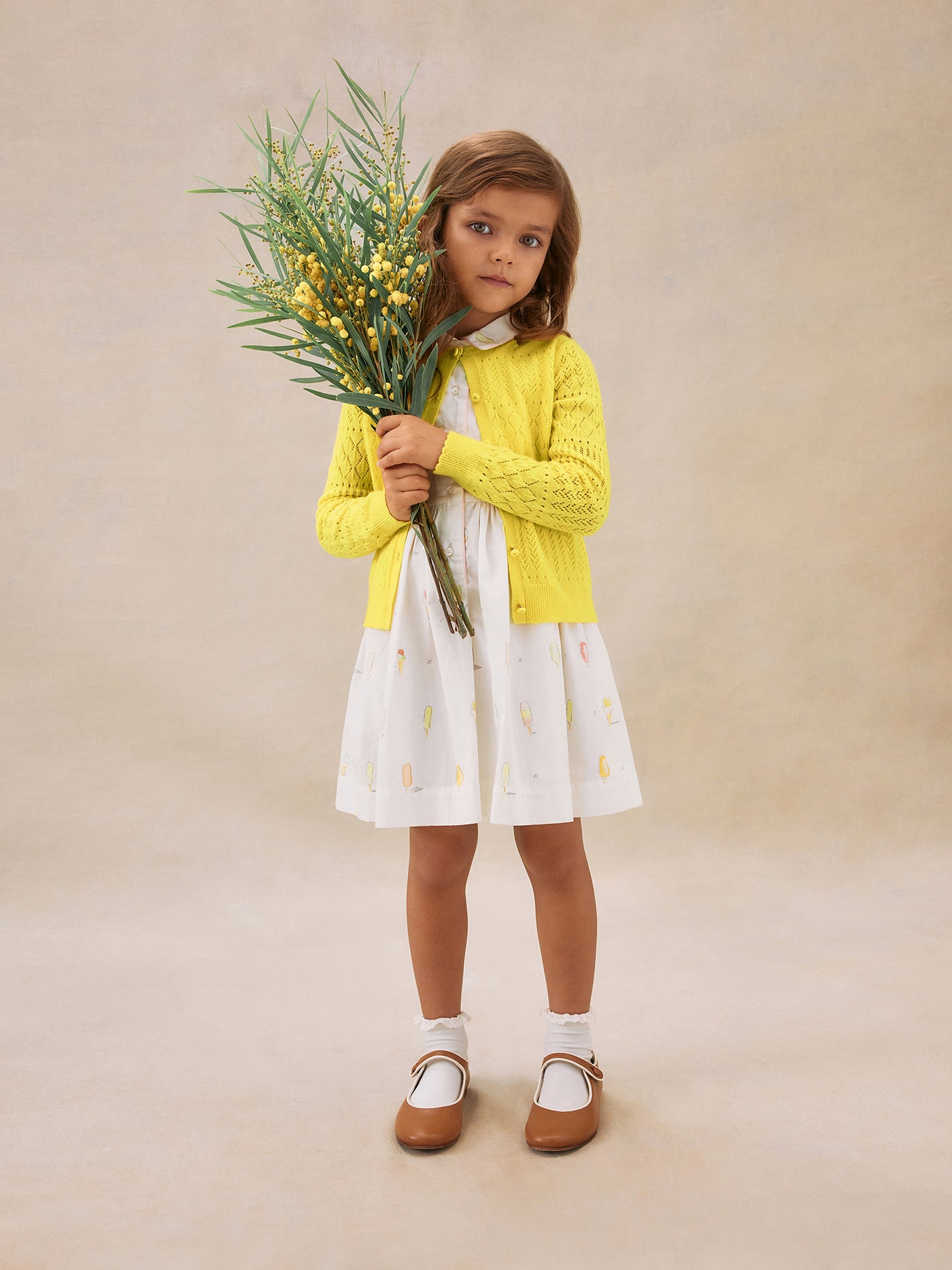 Girl's summer look 2025 Yellow cardigan