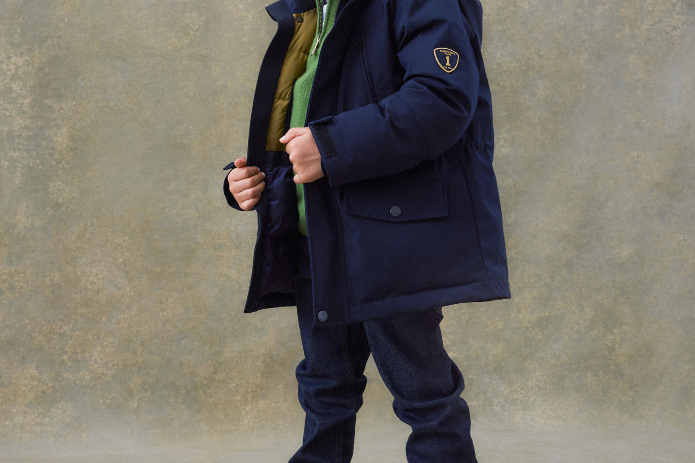 Winter 2024 boy's look navy blue parka