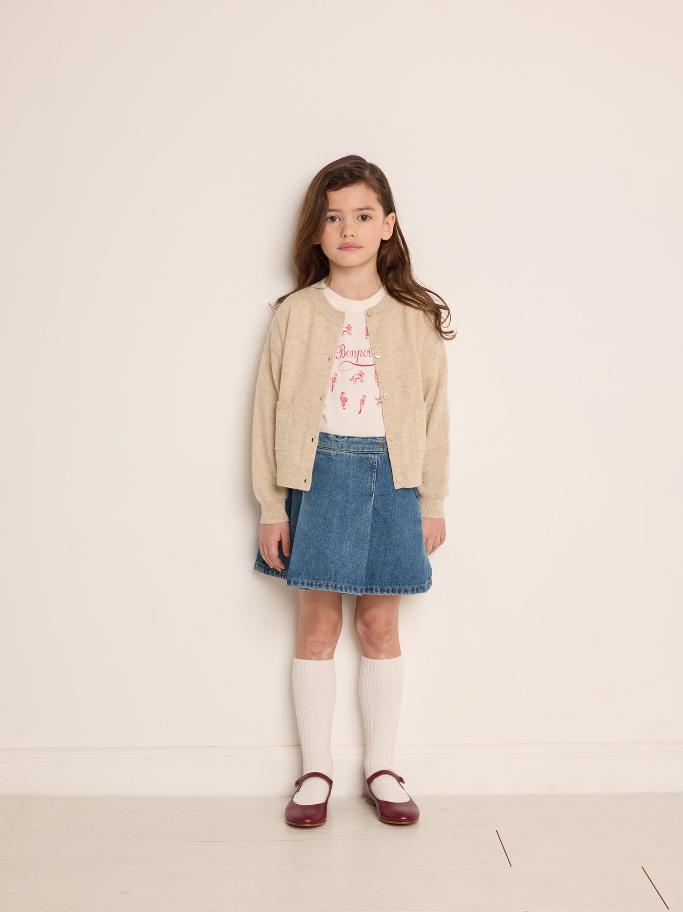 Winter 2023 girl's look denim skirt