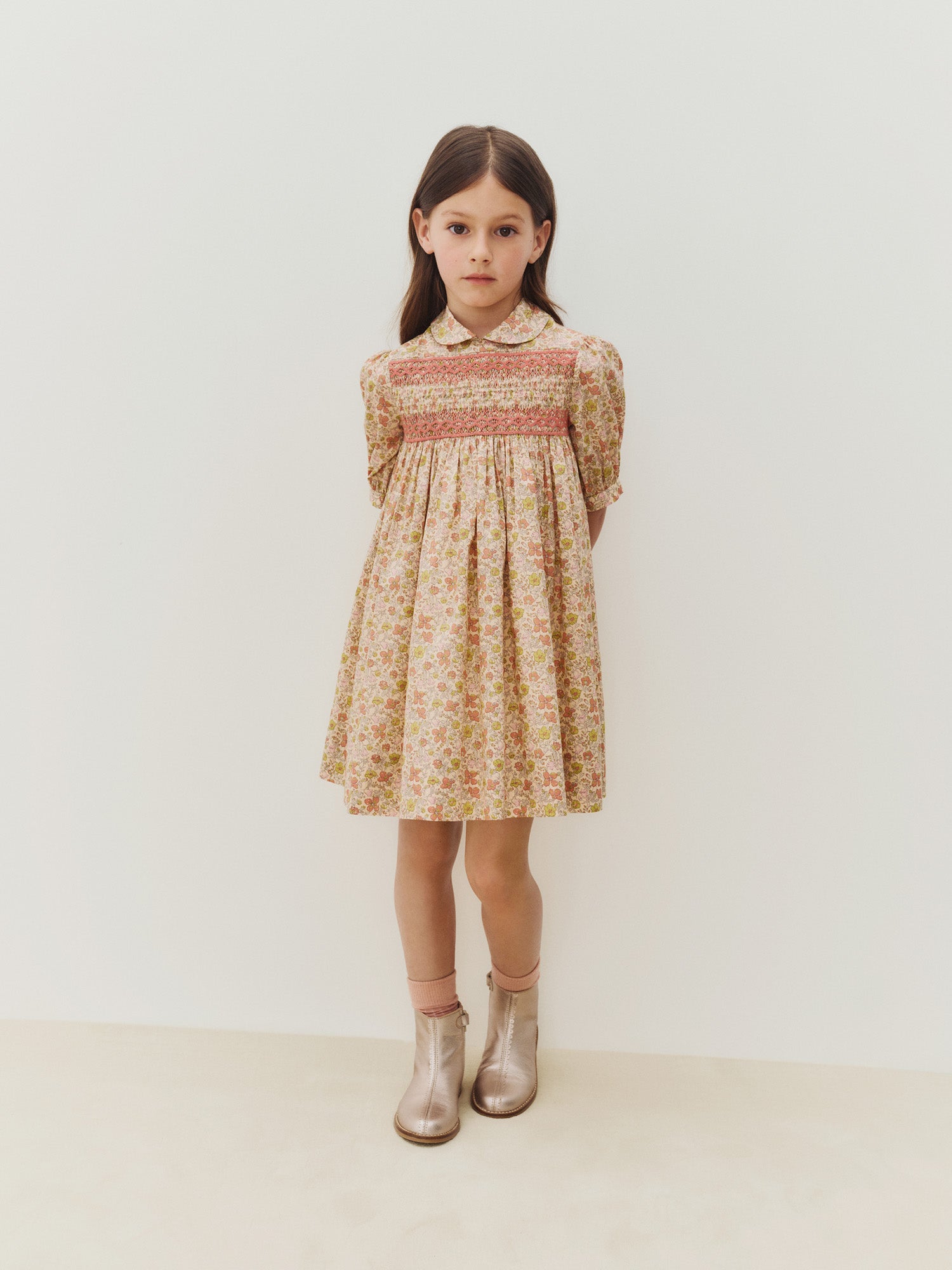 Melodia dress in Liberty fabric smocked and hand-embroidered in