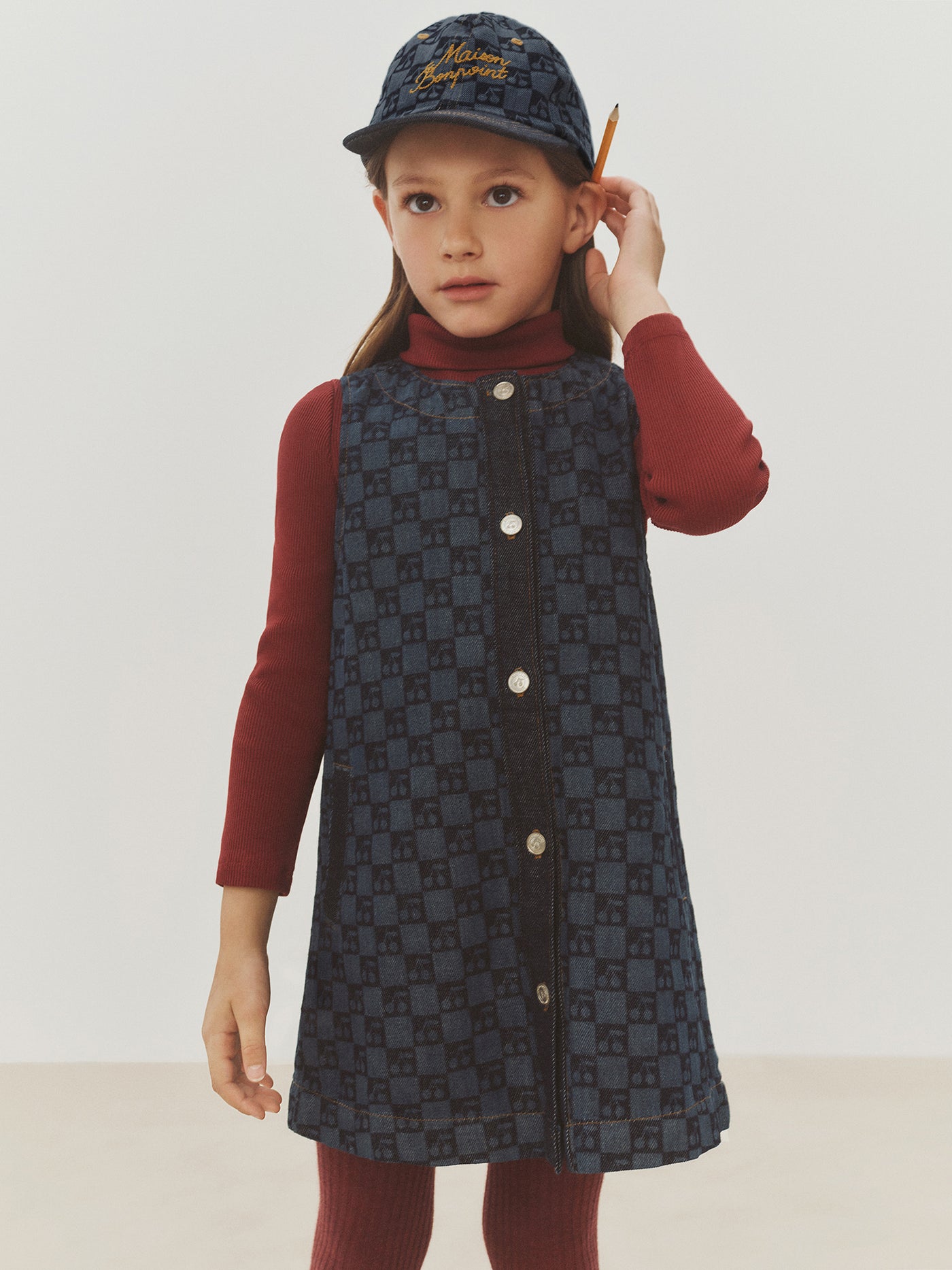 Jette cherry checkerboard-print dress in organic cotton