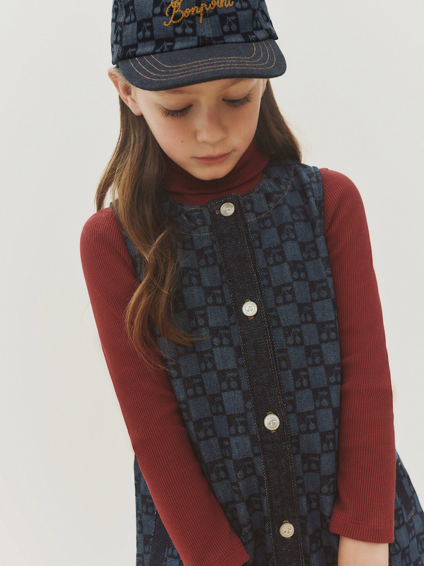 Jette cherry checkerboard-print dress in organic cotton