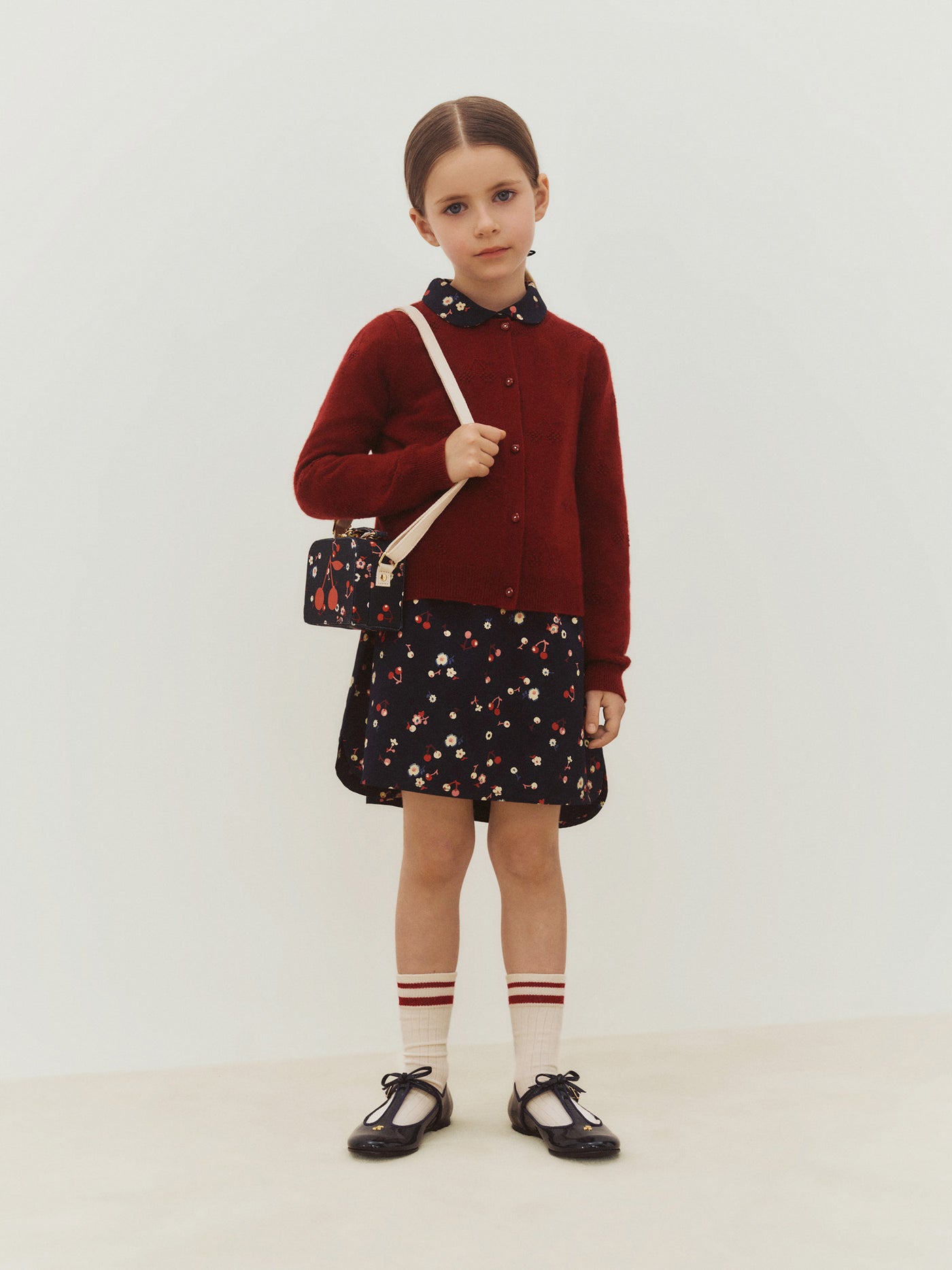 Burgundy Manon cardigan with cherries in cashmere