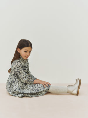 Dress Marjolaine in Liberty fabric smocked and hand-embroidered in organic cotton