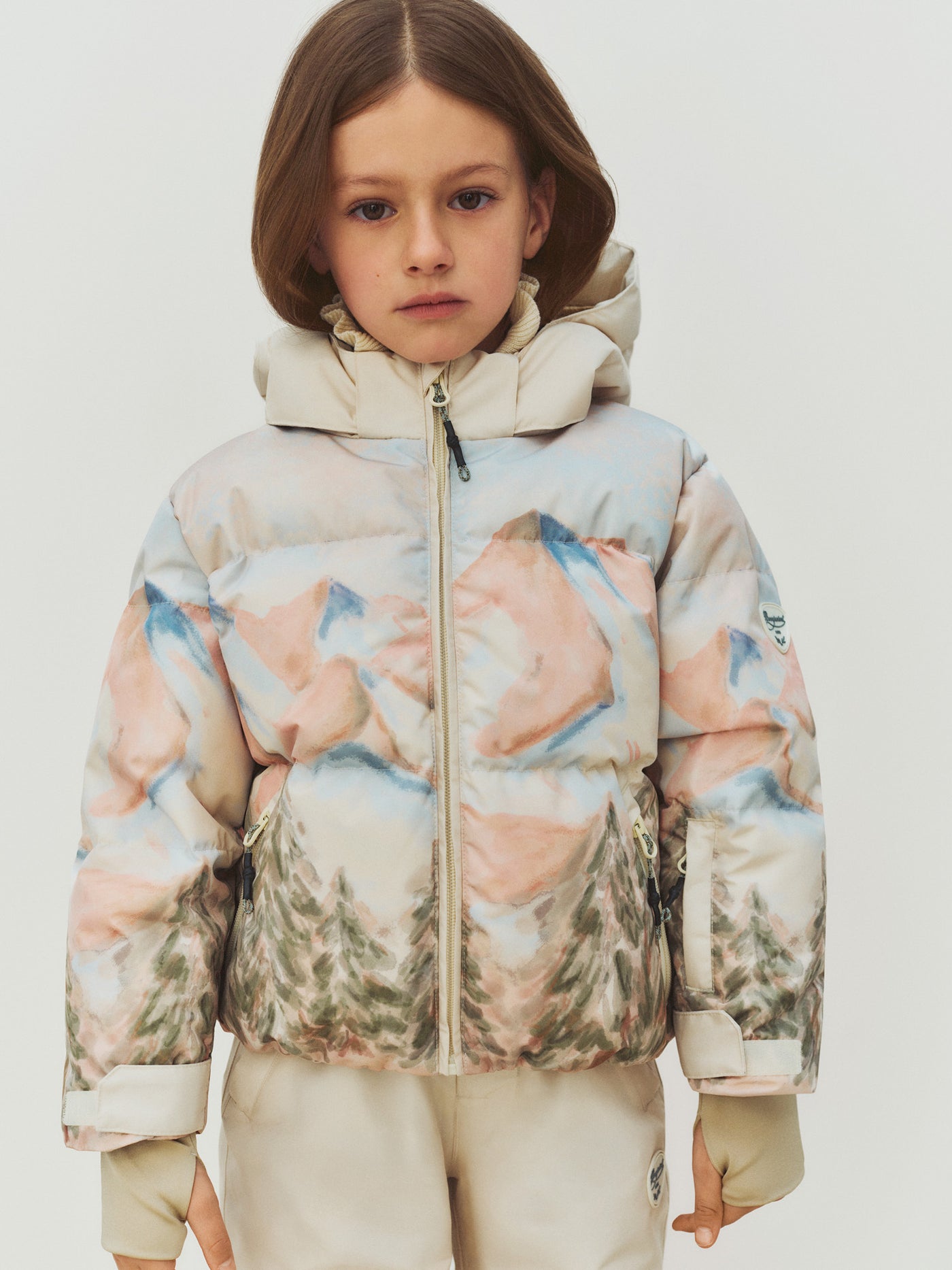 Moyra waterproof ski jacket with ski landscape print
