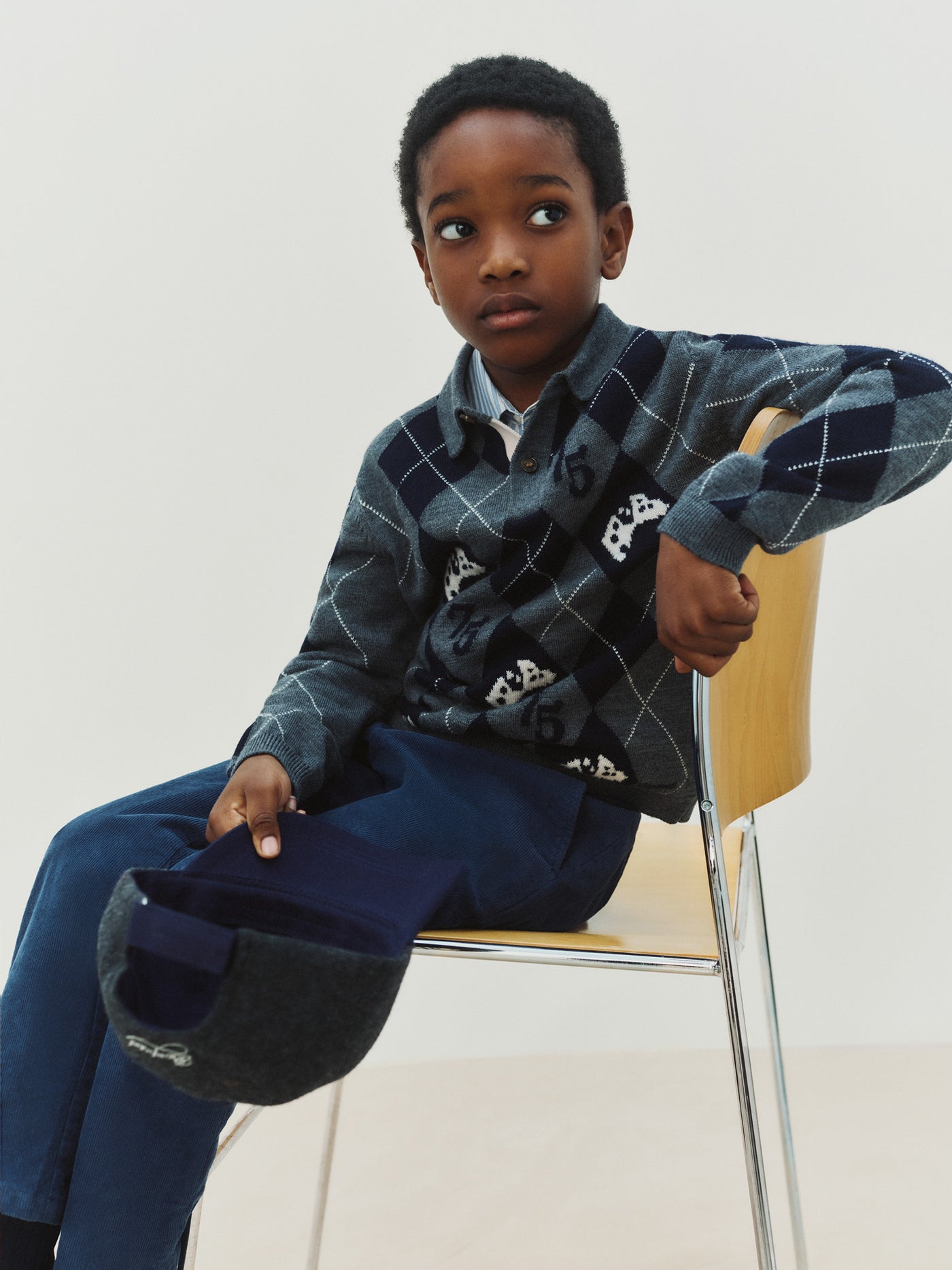 Morgan jumper with chequered V-neck