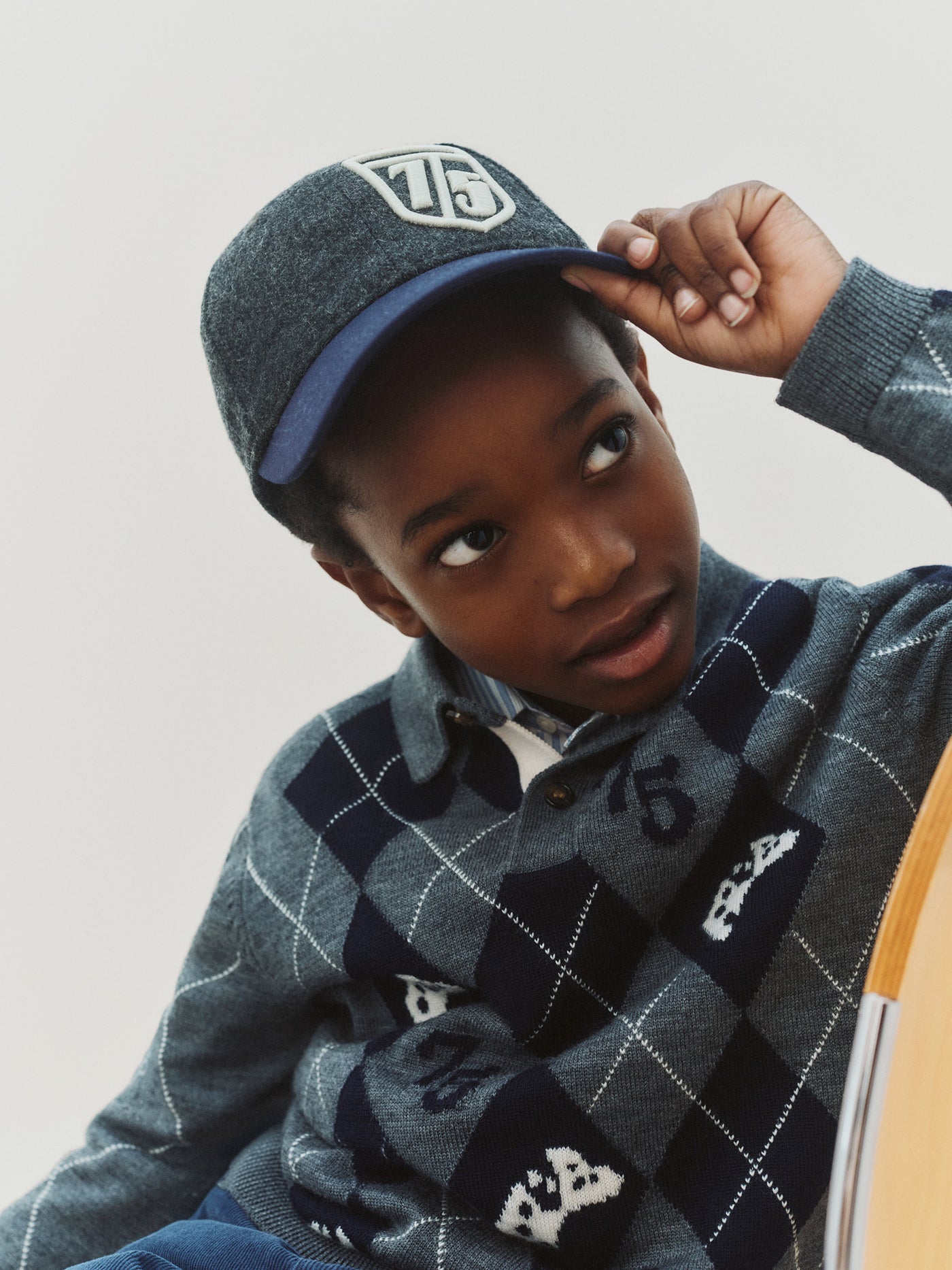 Morgan jumper with chequered V-neck