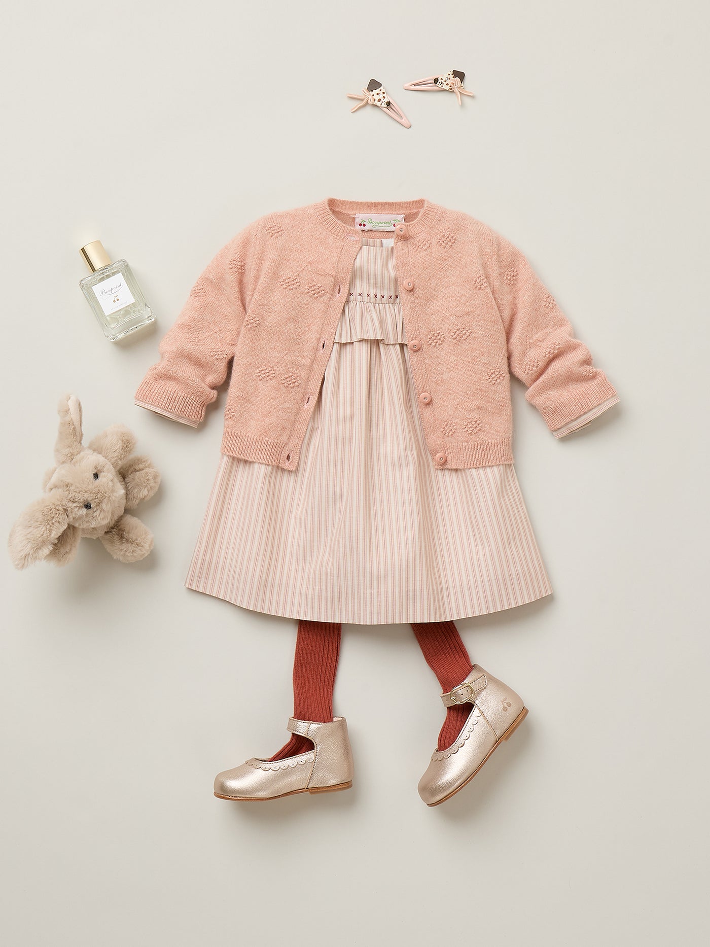 Baby Girl Winter 2026 Look - Hand-embroidered striped dress in organic cotton