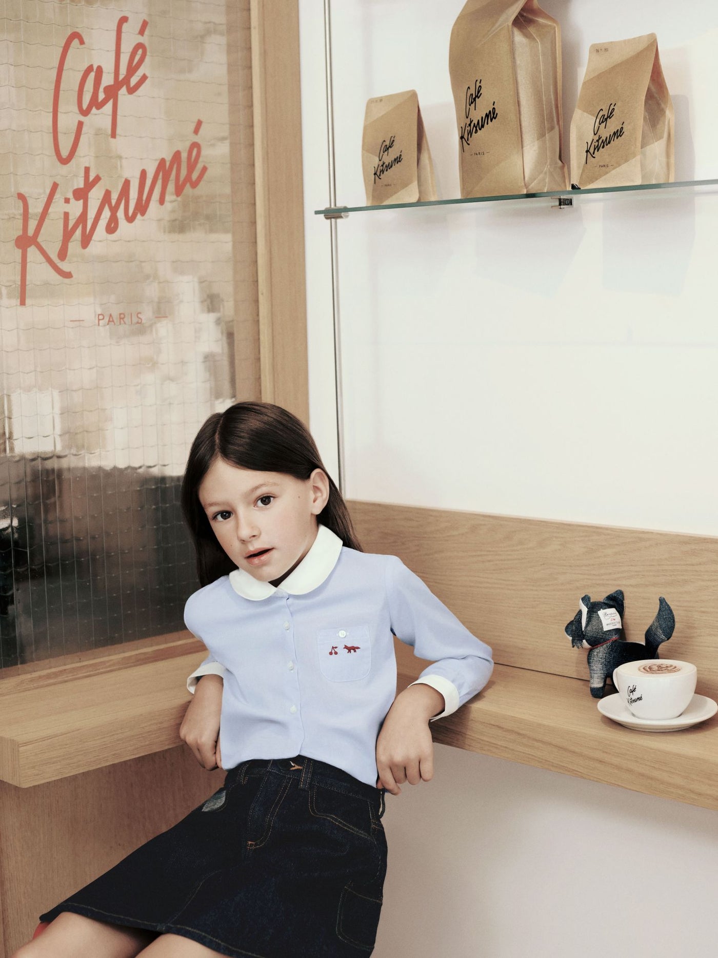 Bonpoint x Maison Kitsuné Marlene embroidered blouse in organic cotton