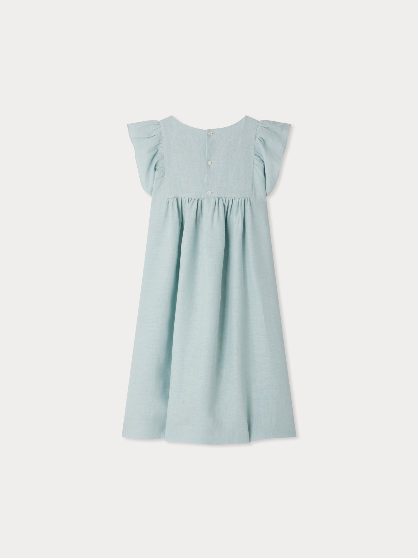 Emeraude smocked and embroidered linen dress