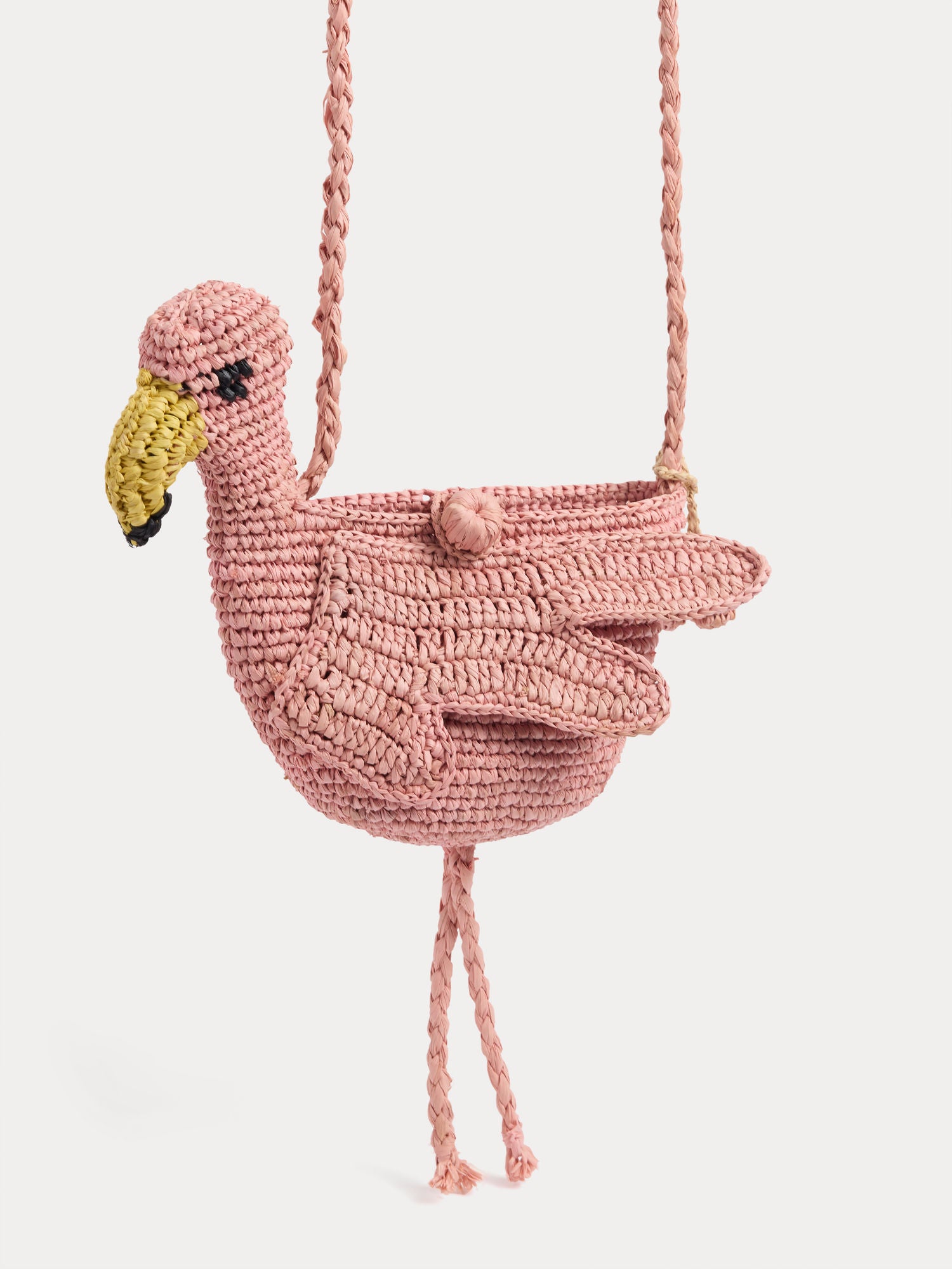 フラミンゴ×生成り Lany handmade raffia pink flamingo bag • Bonpoint