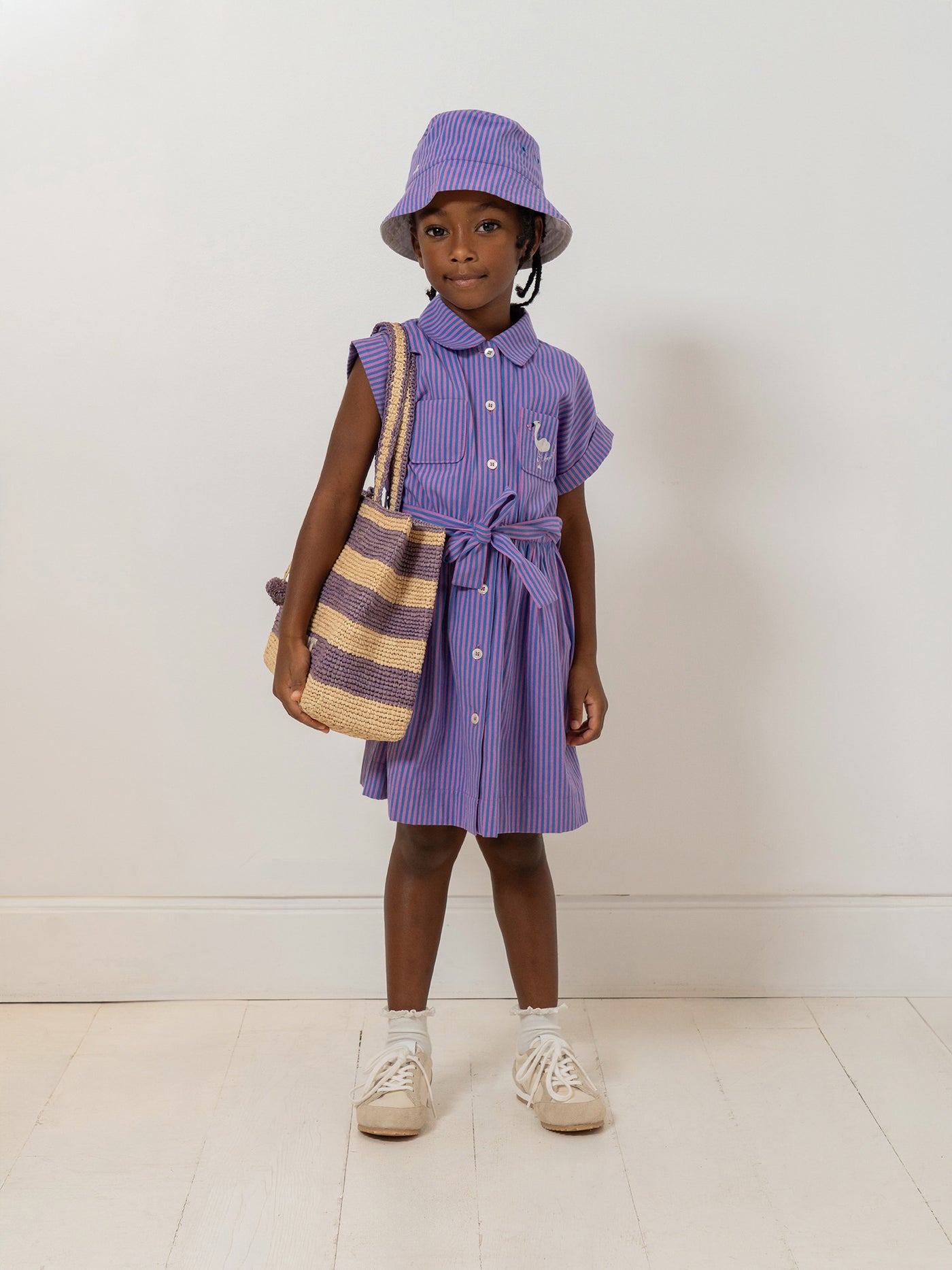 Gisele striped dress with organic cotton embroidery Bonpoint Gisele striped dress with organic cotton embroidery Bonpoint