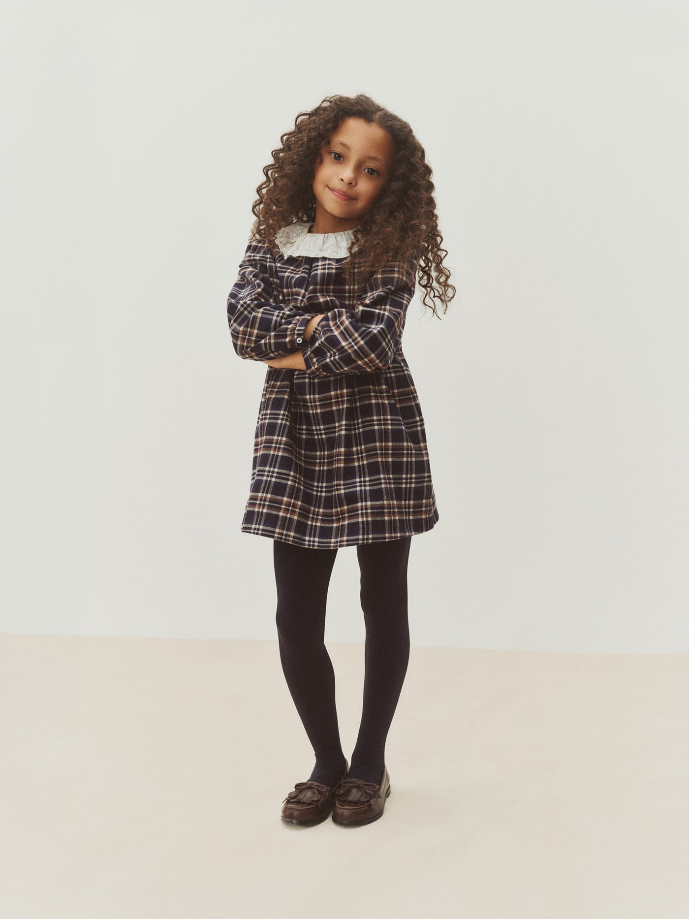 Girls’ Winter 2026 Look - Checked dress in sandblasted twill