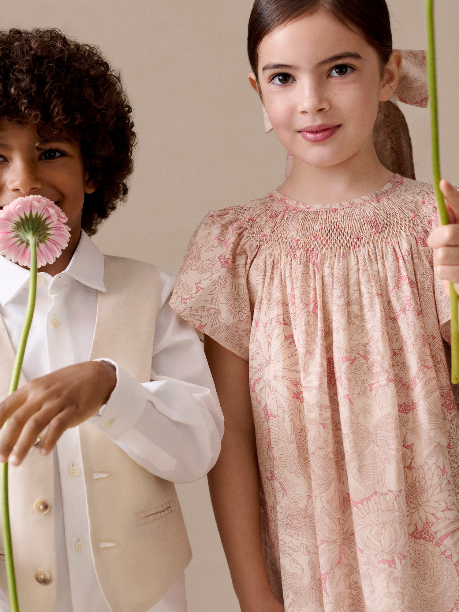 Arlene dress smocked and hand-embroidered in Liberty organic
