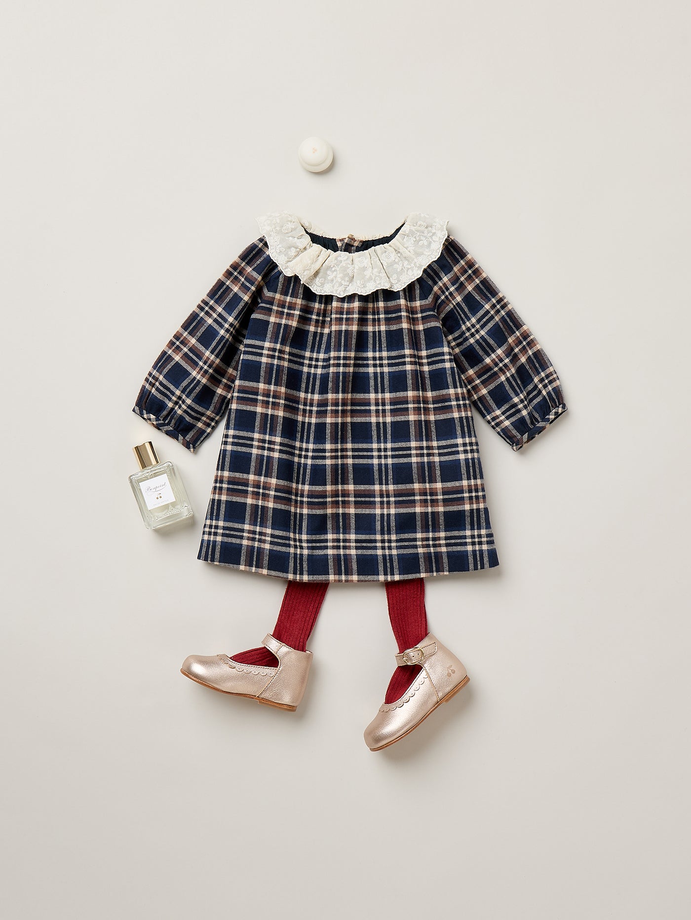 Baby Girl Winter 2026 Look - Checked dress with ruffled collar