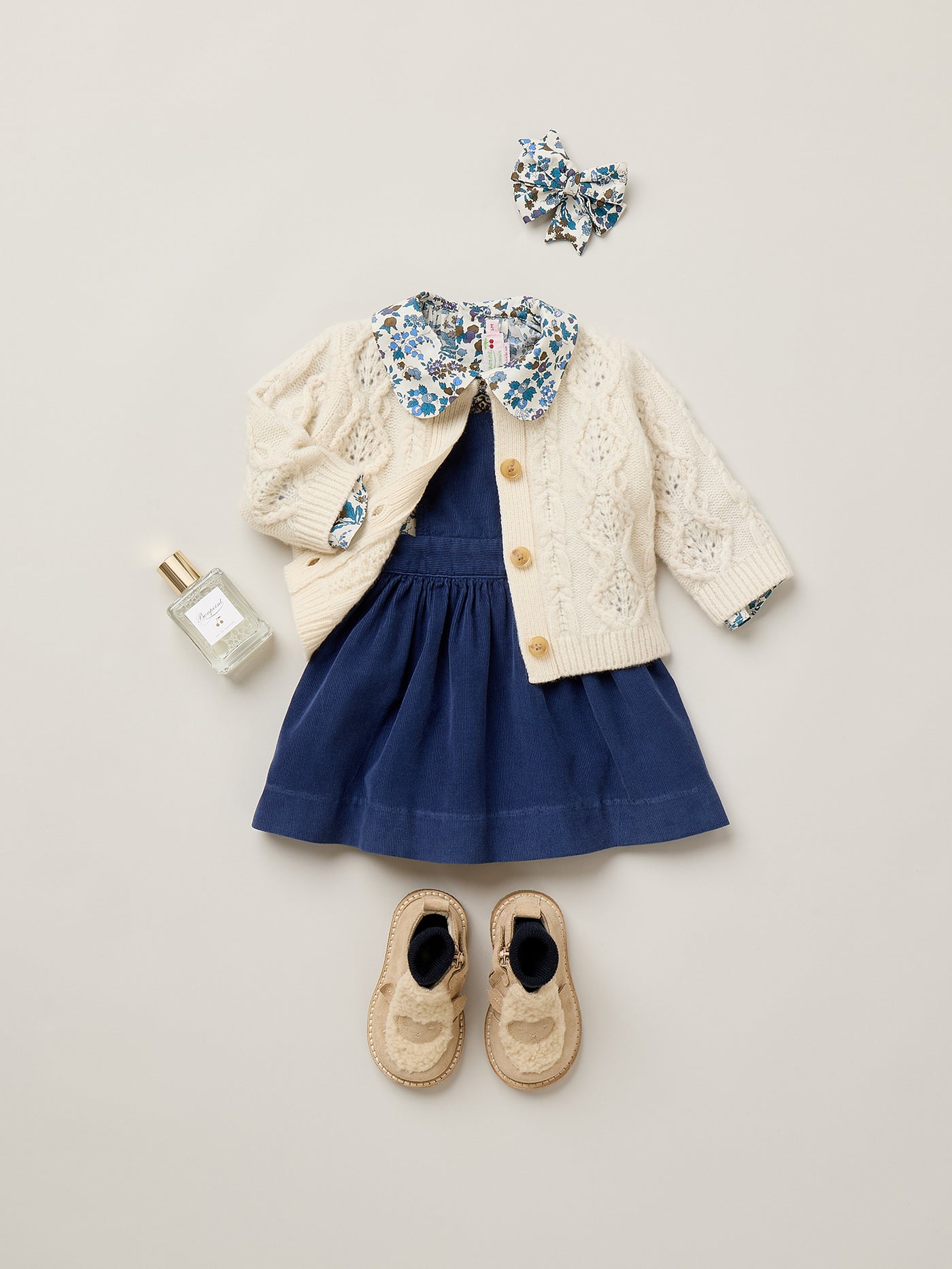 Baby Girl Winter 2026 Look - Fine-ribbed velvet dress and wool cardigan