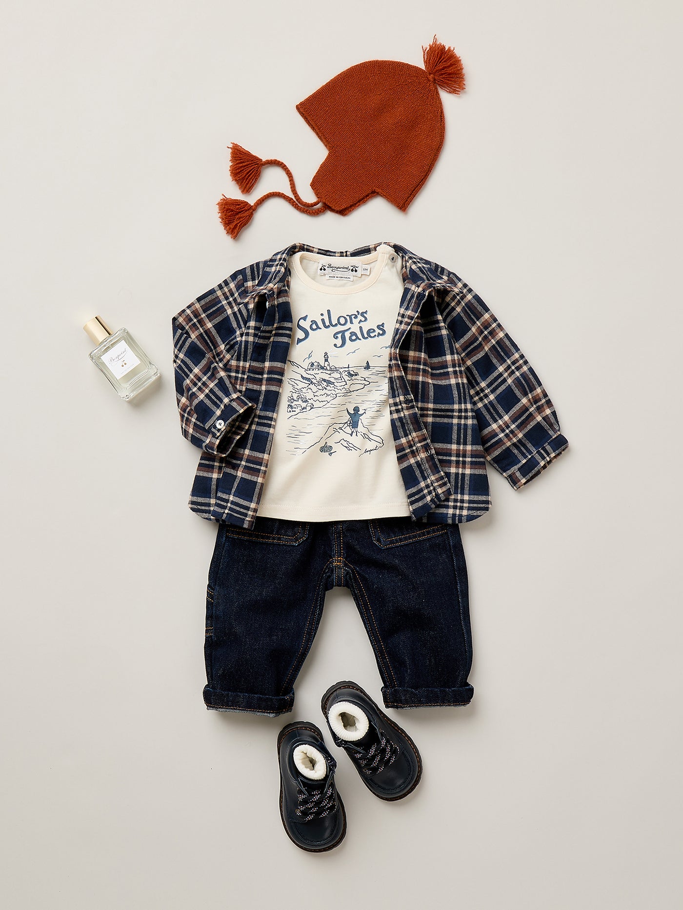Baby Boy Winter 2026 Look - Checked shirt and nautical-print T-shirt