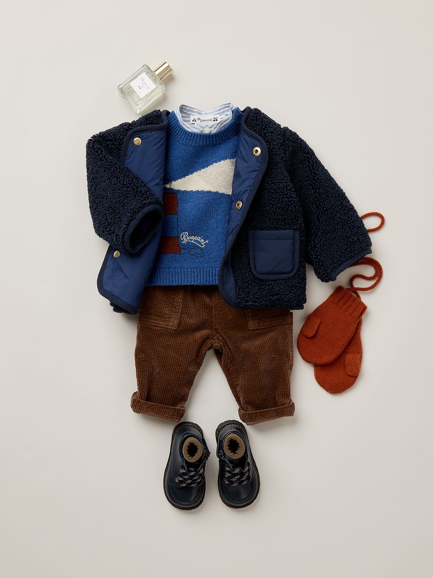 Melice navy baby coat in reversible fleece
