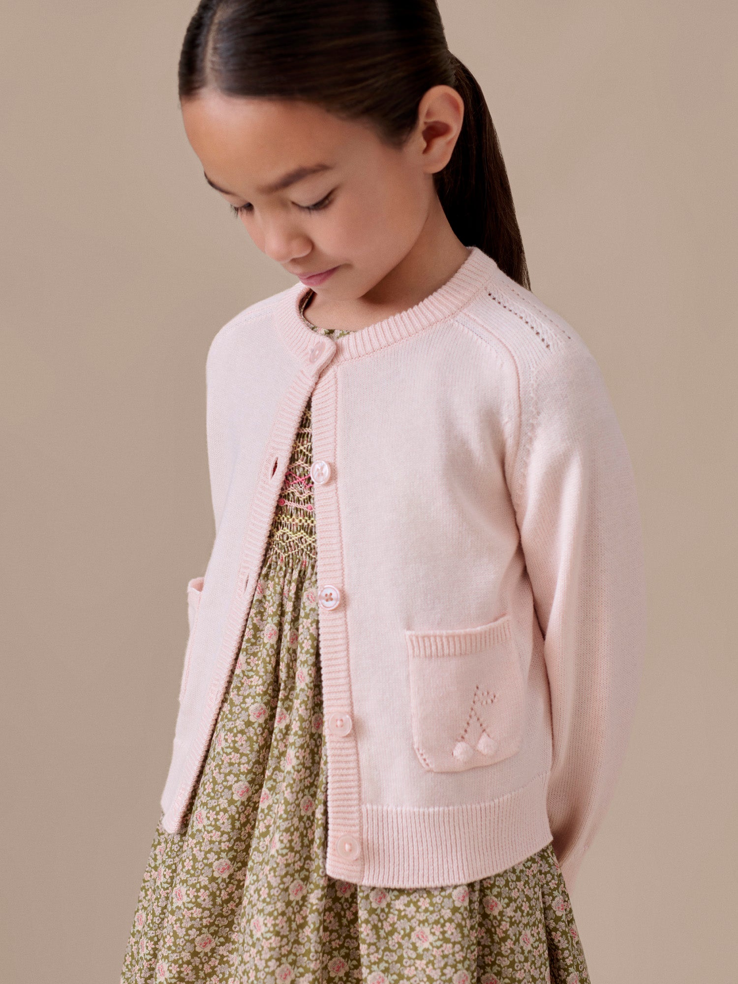 Duchesse dress smocked and hand-embroidered in Liberty organic