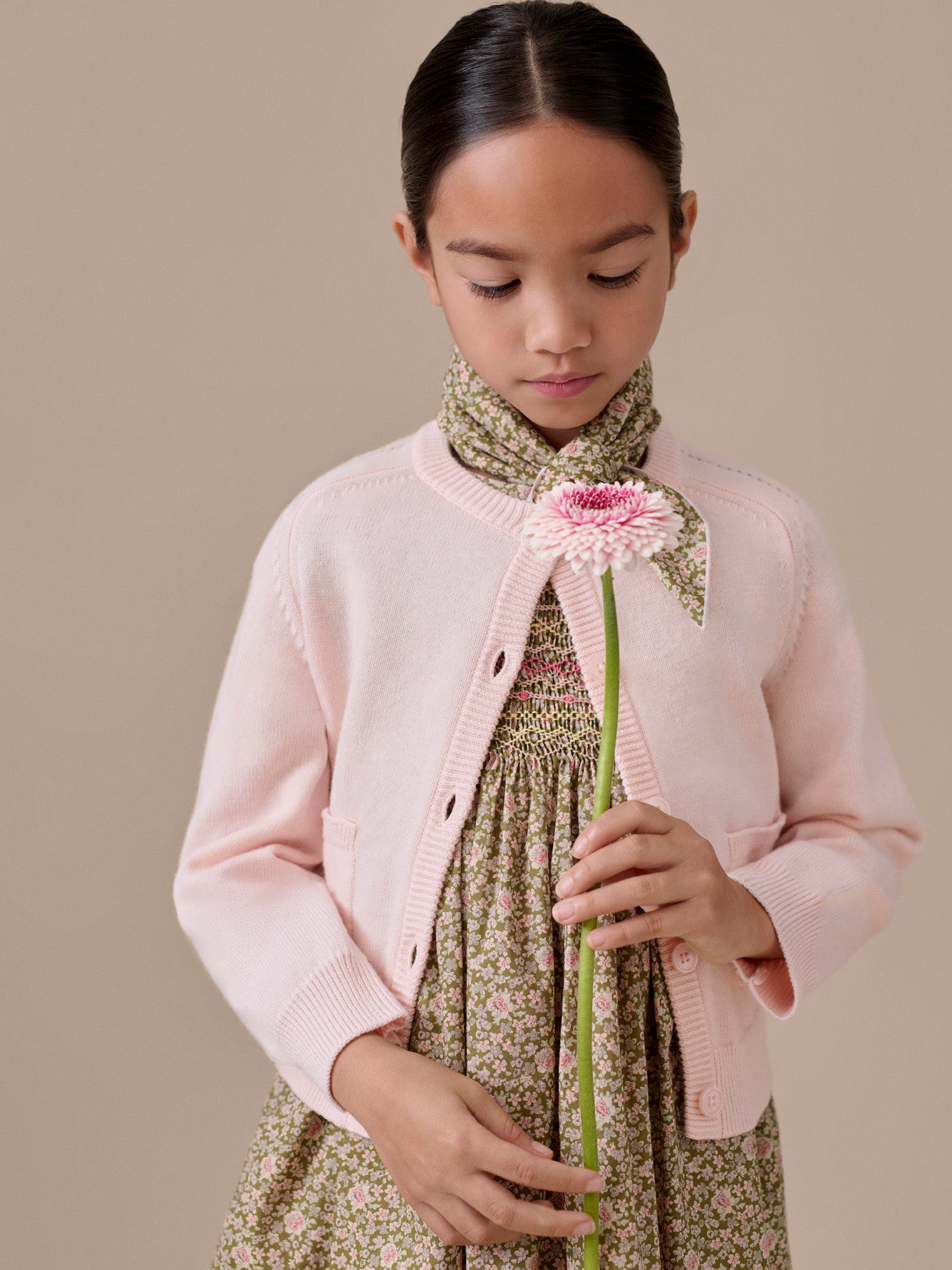 Duchesse dress smocked and hand-embroidered in Liberty organic