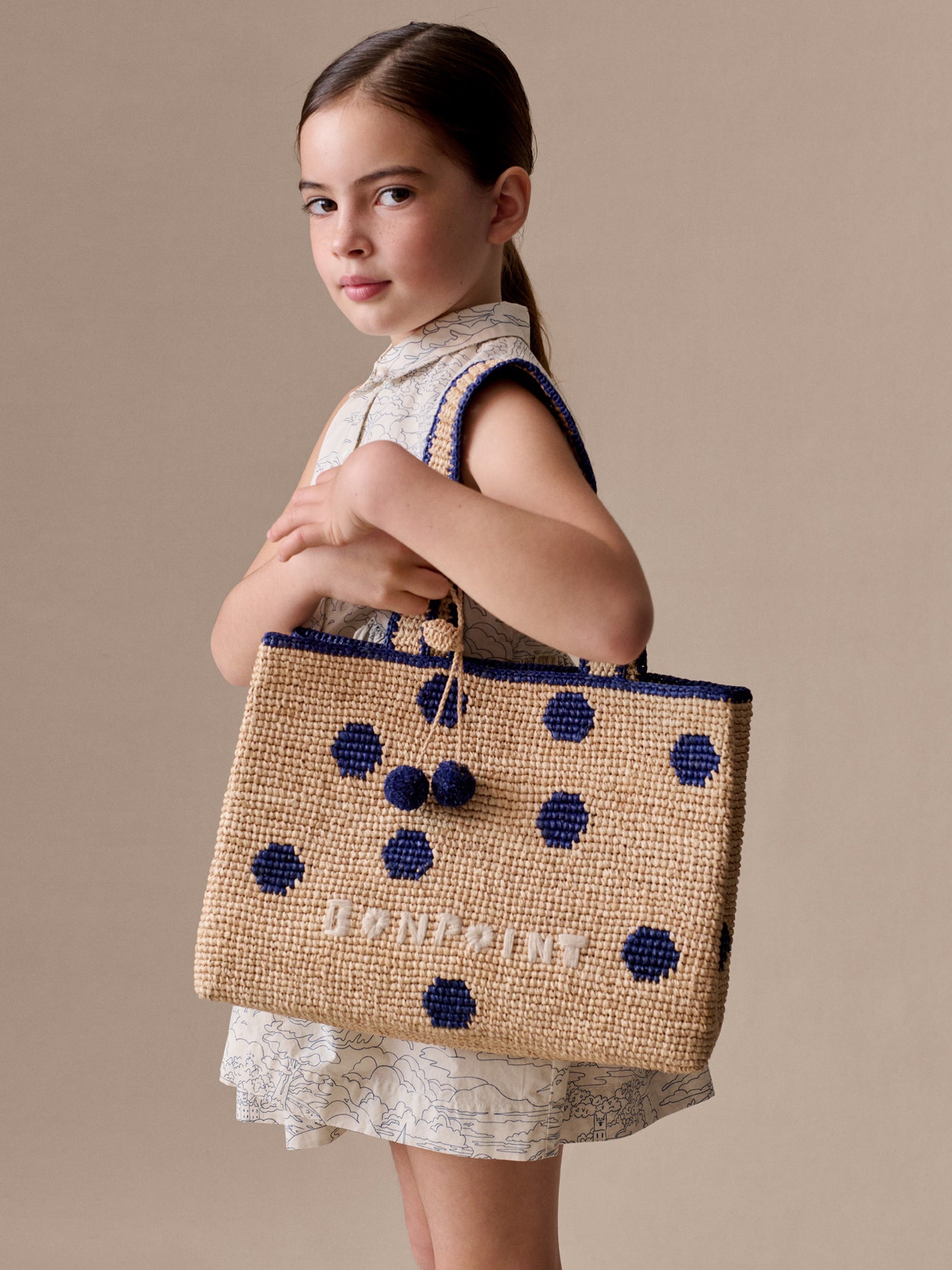 Handmade raffia Esma bag with polka dots