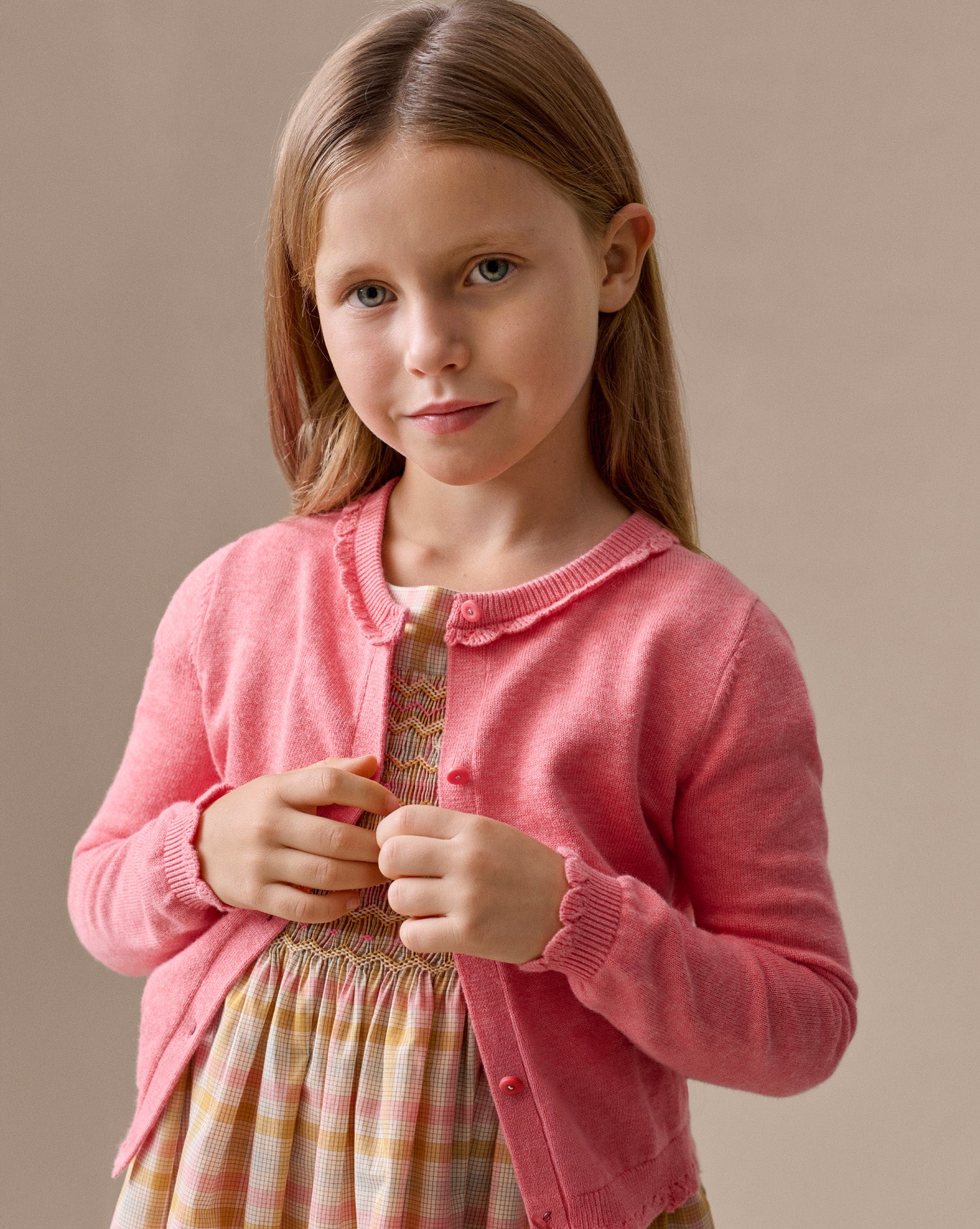 Arlene dress smocked and hand-embroidered in Liberty organic