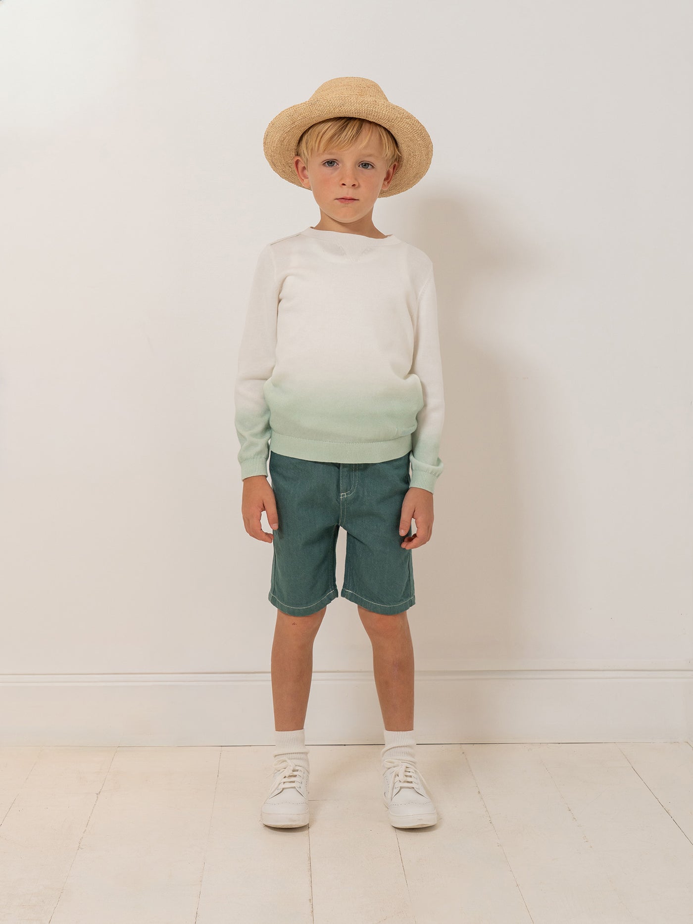 Tahar green dip-dye sweater in organic cotton