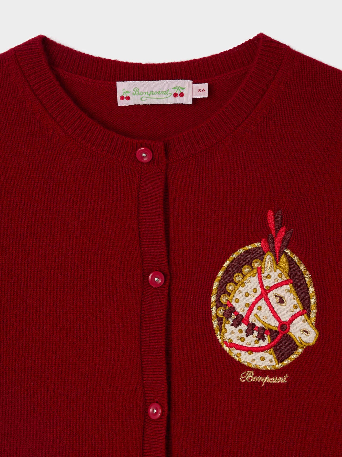 Cashmere Twist Cardigan with Horse Embroidery