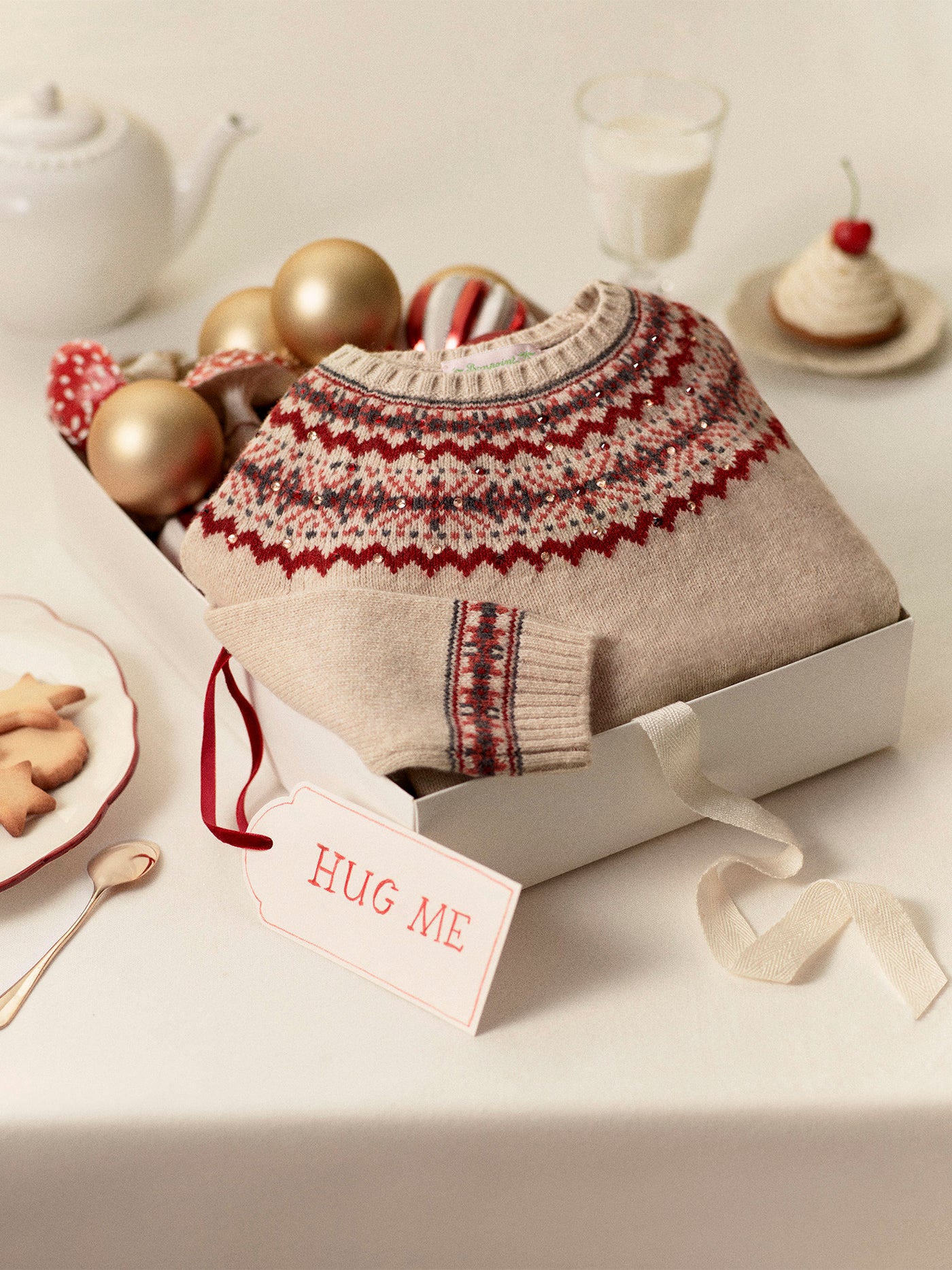 Jamon raglan sleeve jacquard sweater with rhinestones