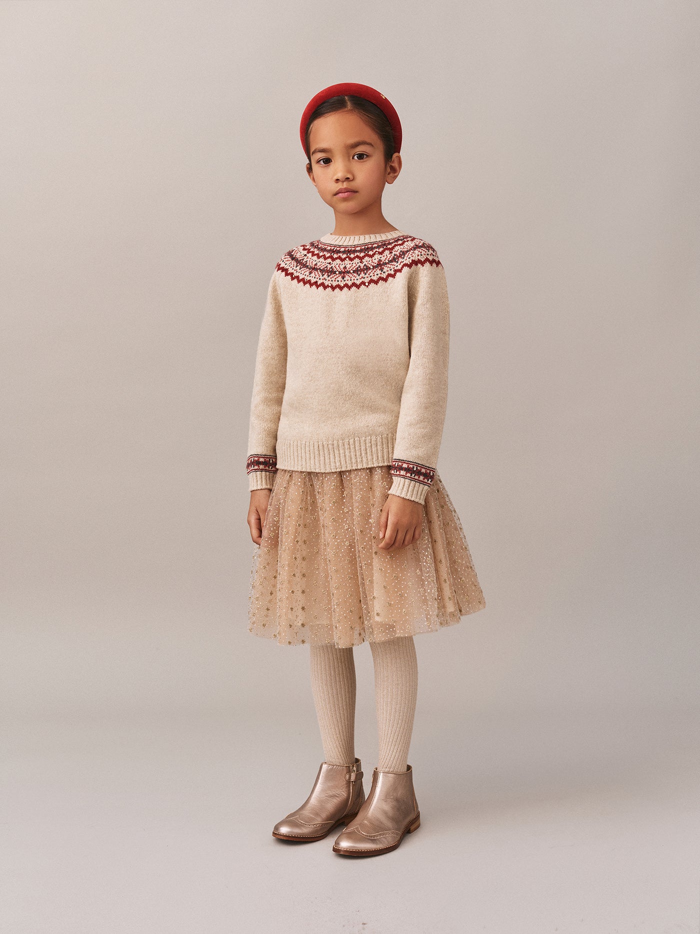 Jamon raglan sleeve jacquard sweater with rhinestones