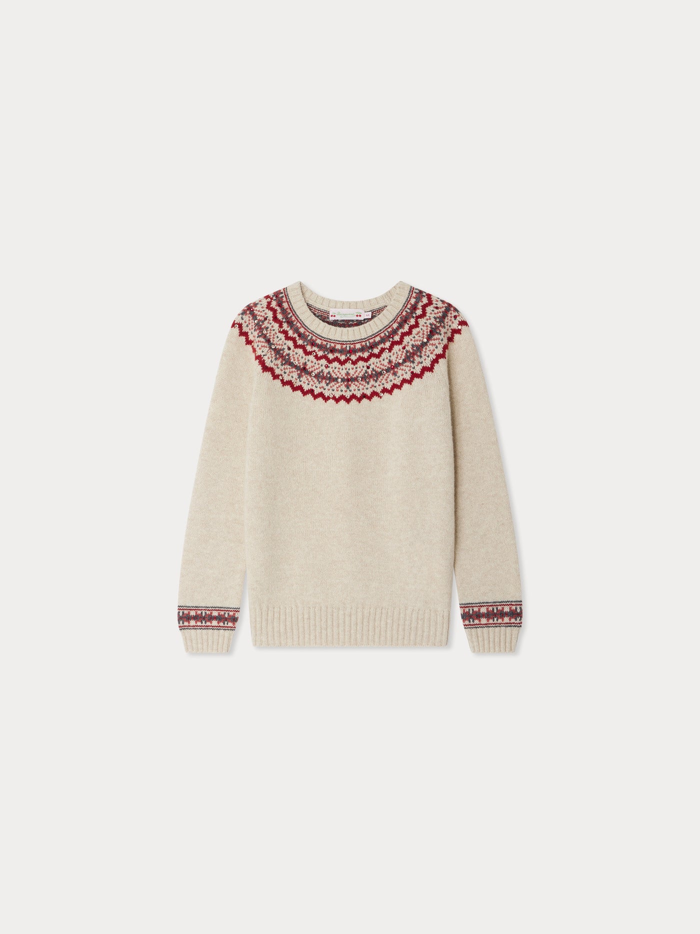 Jamon raglan sleeve jacquard sweater with rhinestones