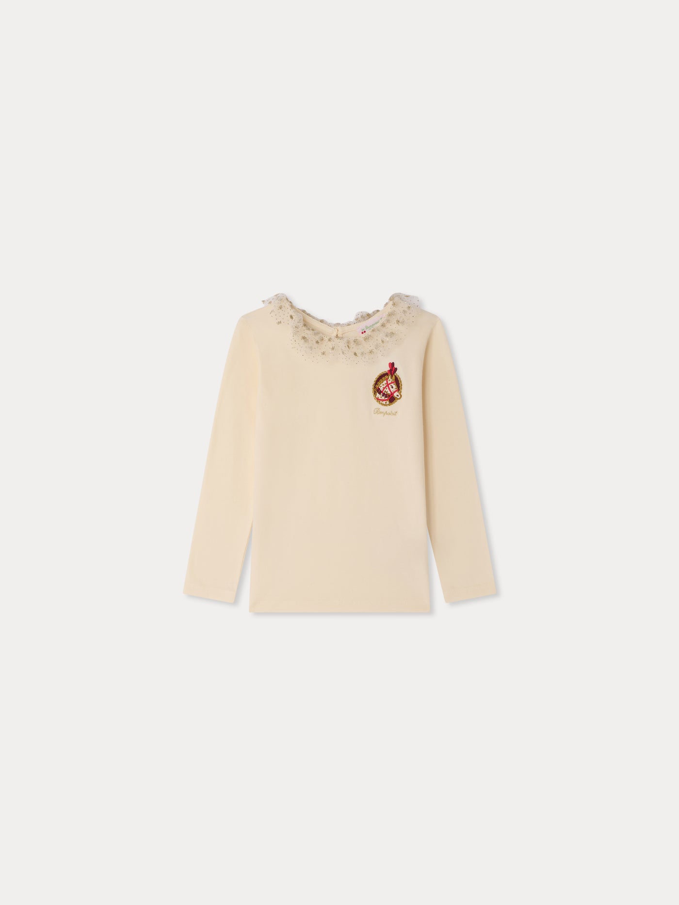 Tidjany T-shirt with tulle collar and horse print in organic cotton