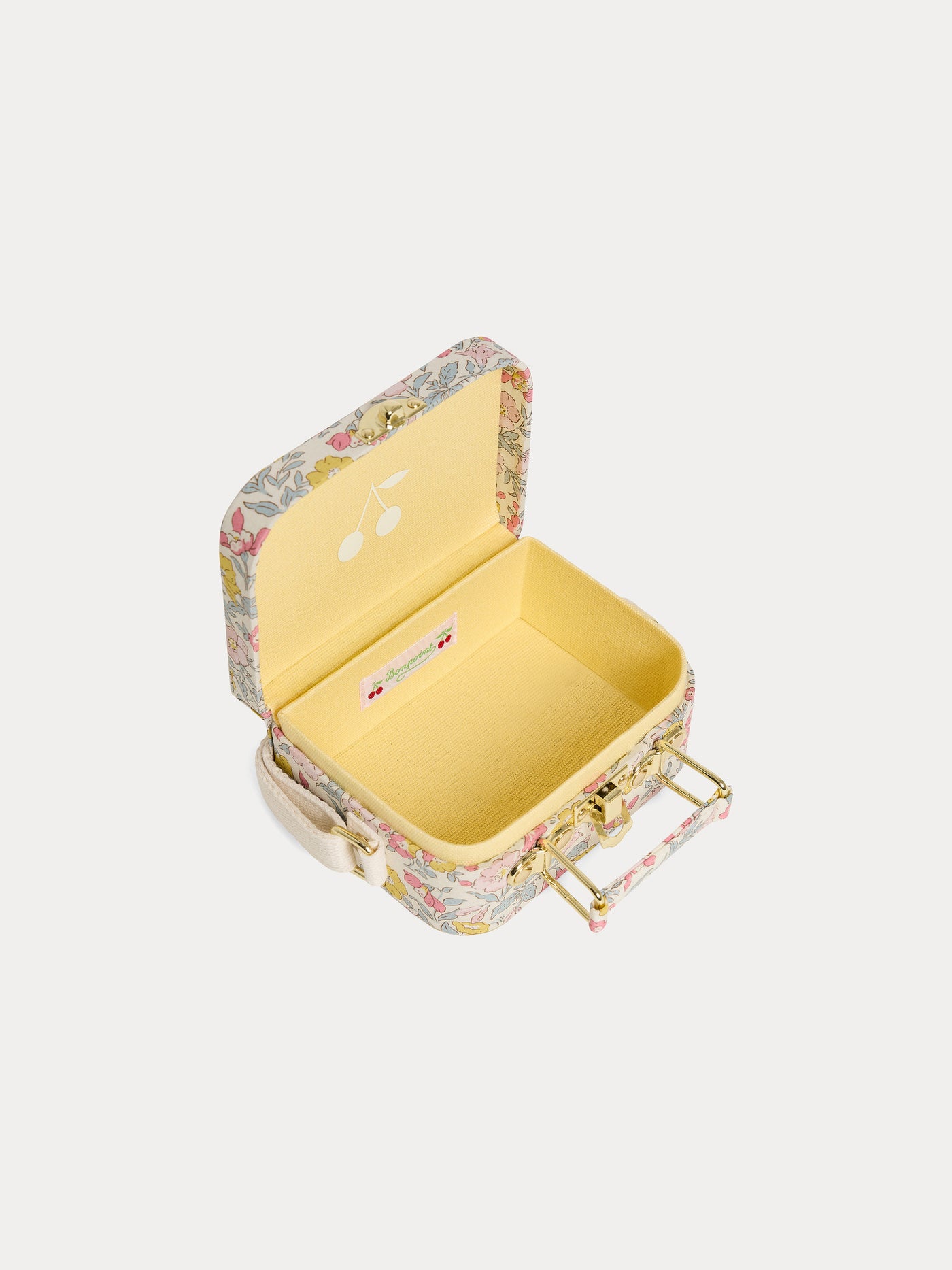 Aimane mini suitcase shoulder bag with a pink floral print