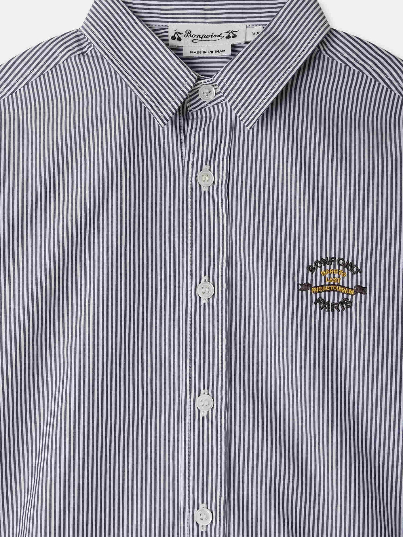 Striped Tangui shirt with pointed collar and chest embroidery