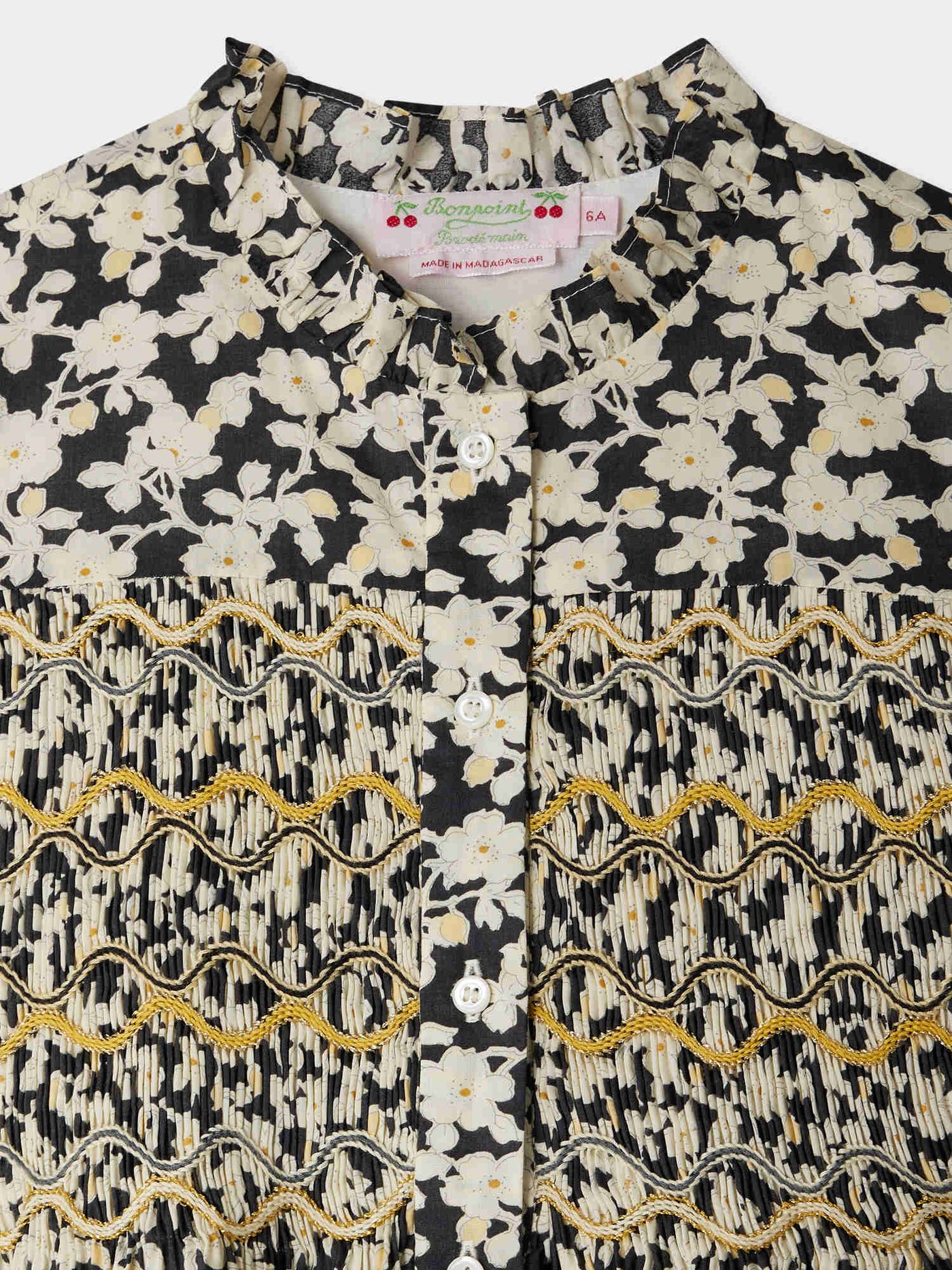 Juliane smocked and embroidered dress in Liberty fabric in organic cotton