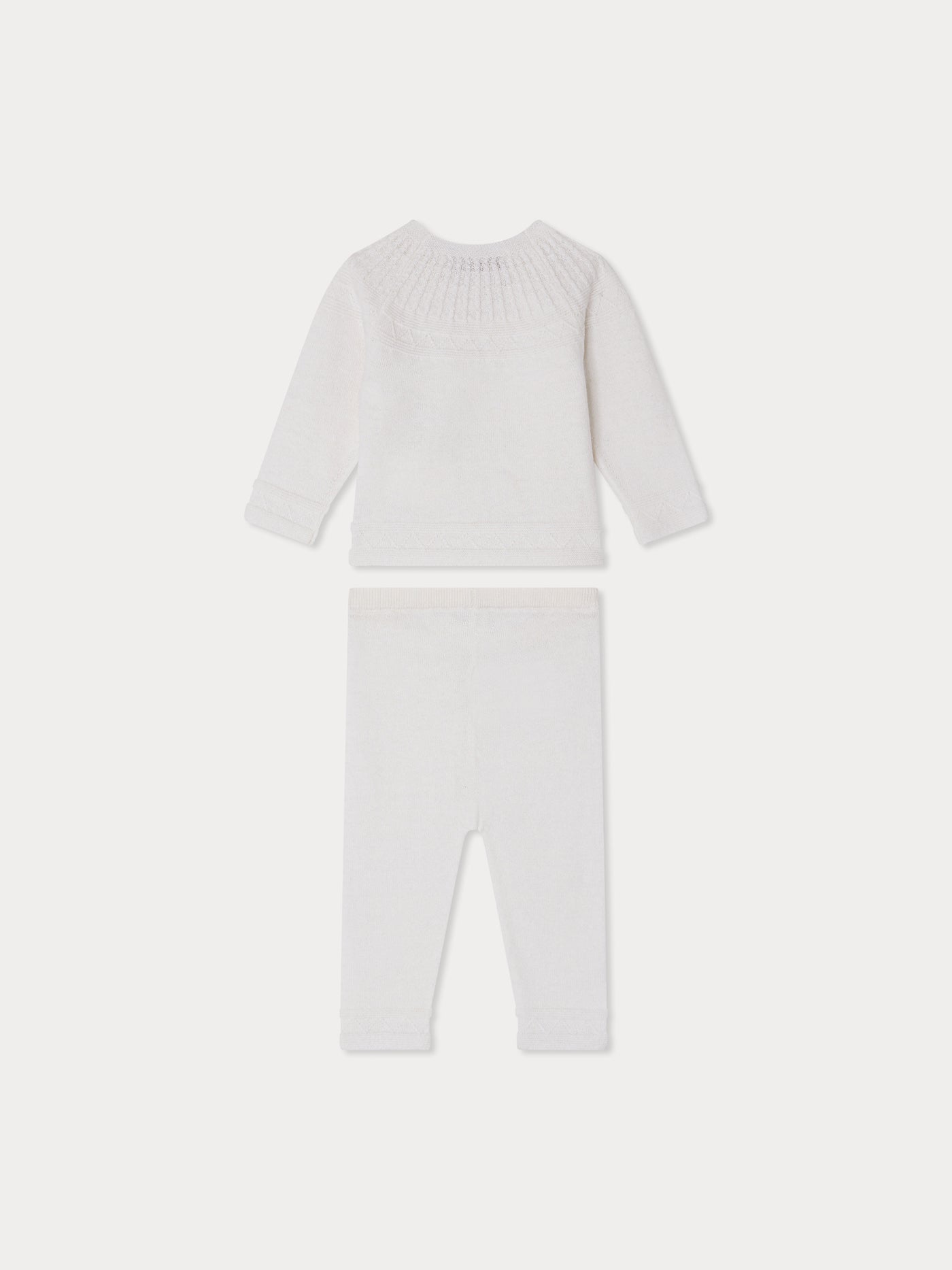 Jina set with fancy stitch on the neckline in white wool