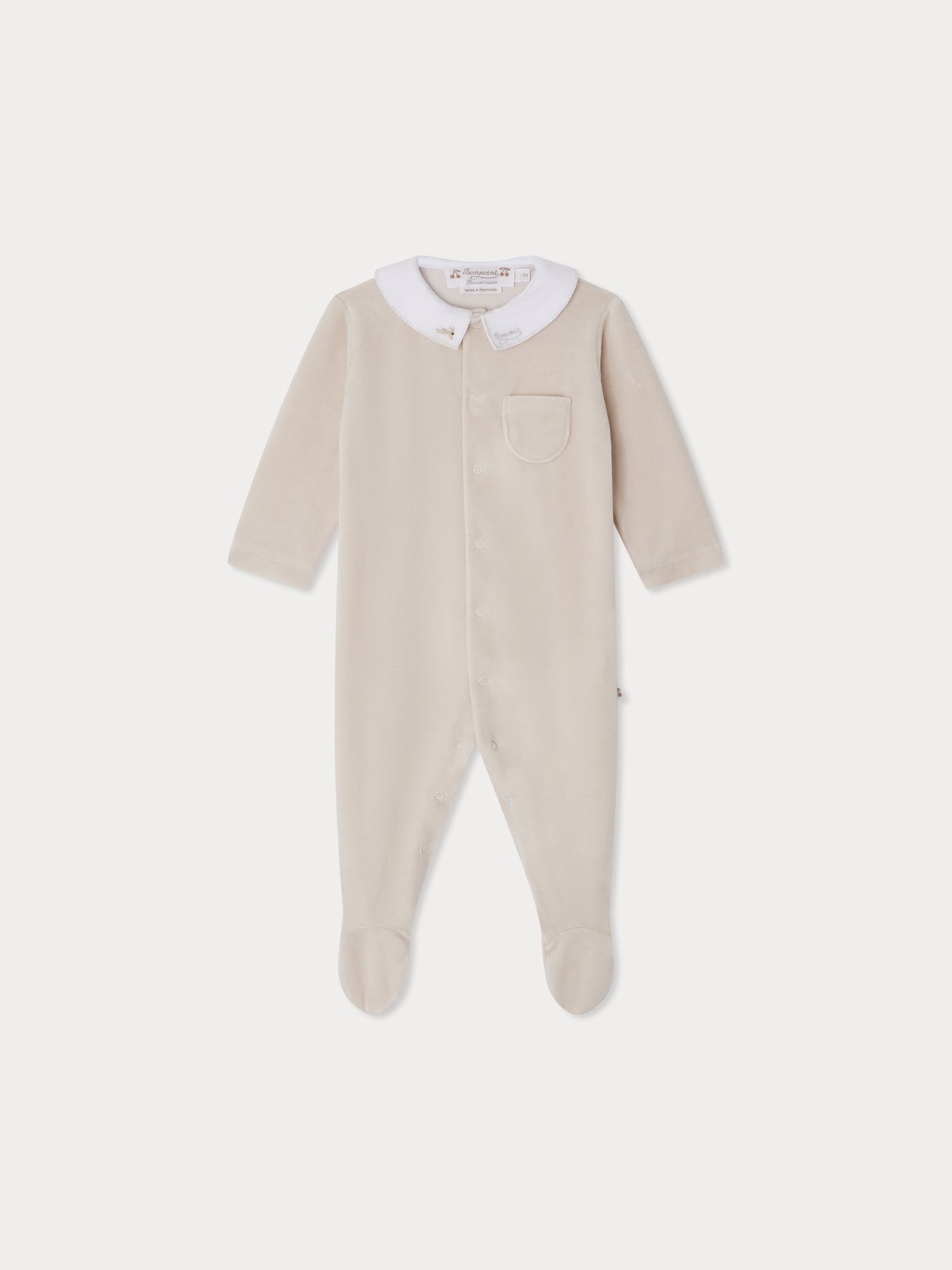 Tilouan velvet pajamas with rabbit embroidery collar in organic cotton
