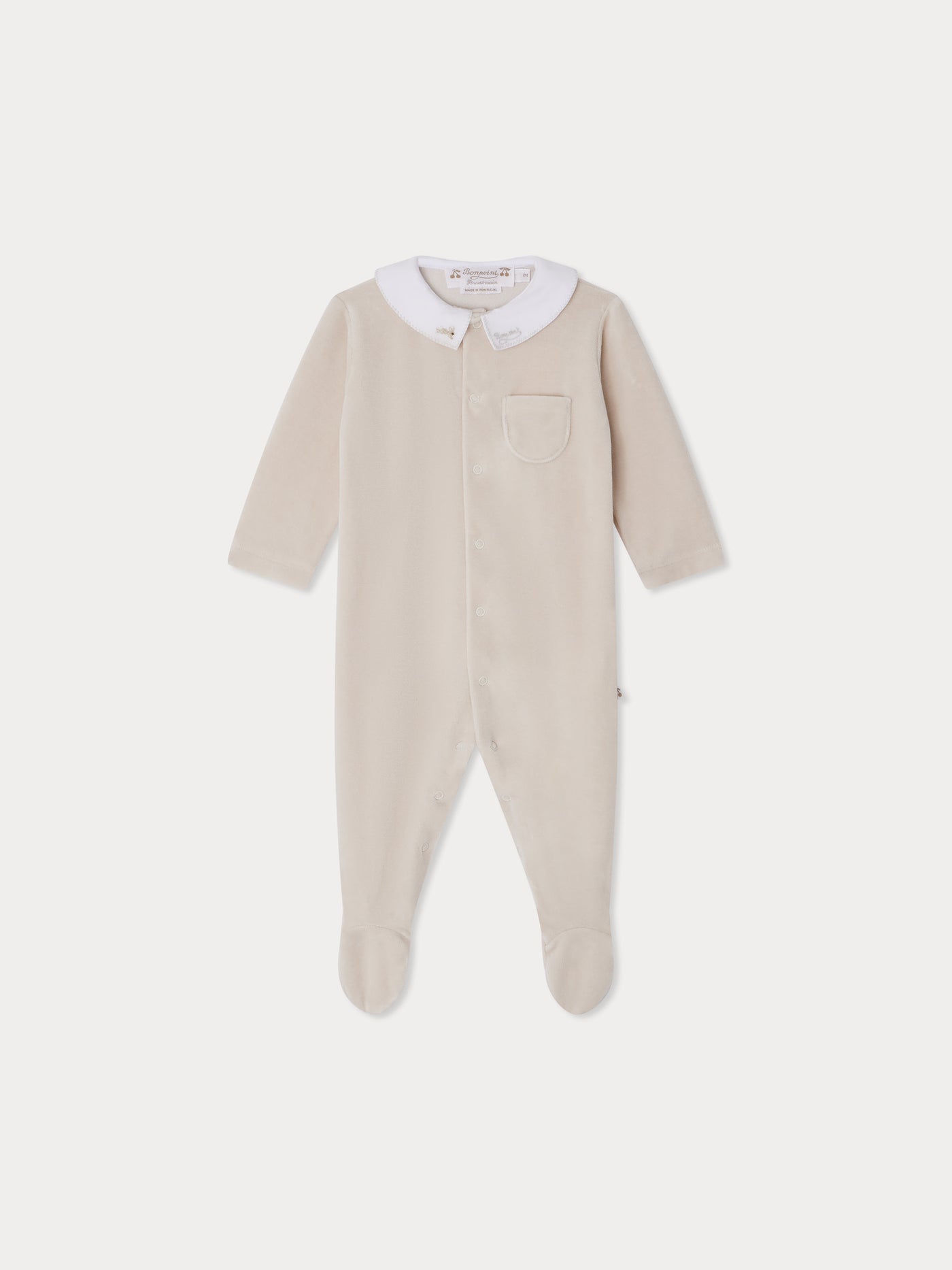Tilouan velvet pajamas with rabbit embroidery collar in organic cotton