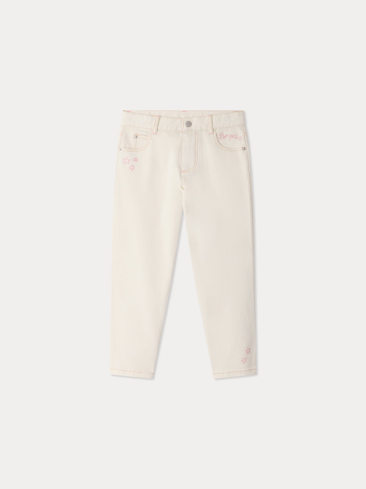 Eloha straight-leg denim trousers with embroidered patterns in organic cotton