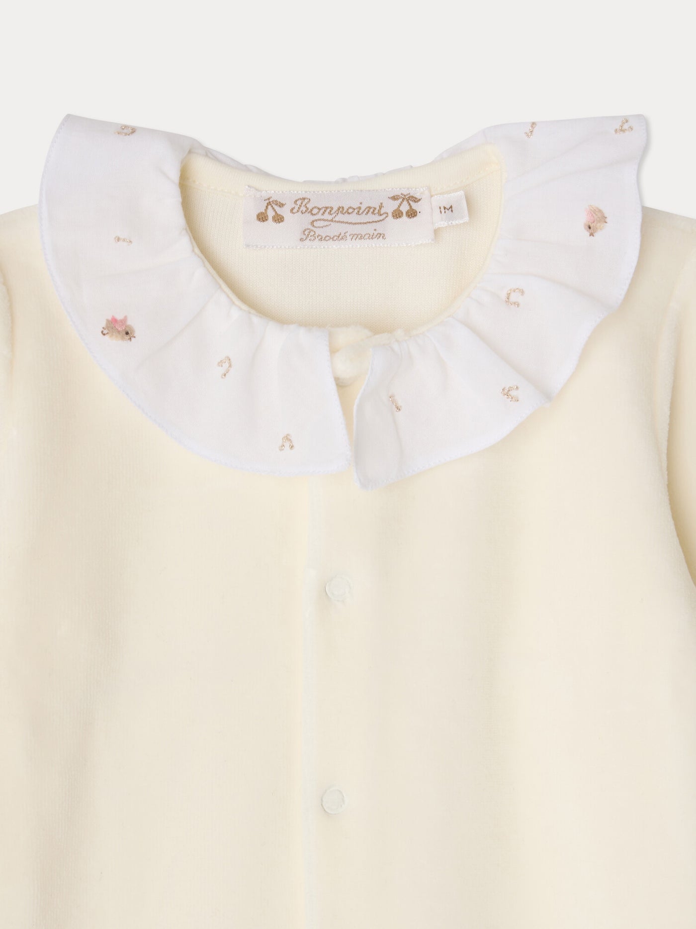 Lintina velvet pyjamas with hand-embroidered bird collar