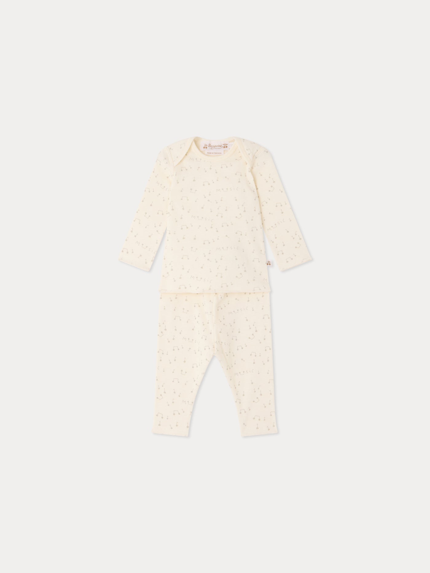 Timi set printed with cherries and musical notes in organic cotton
