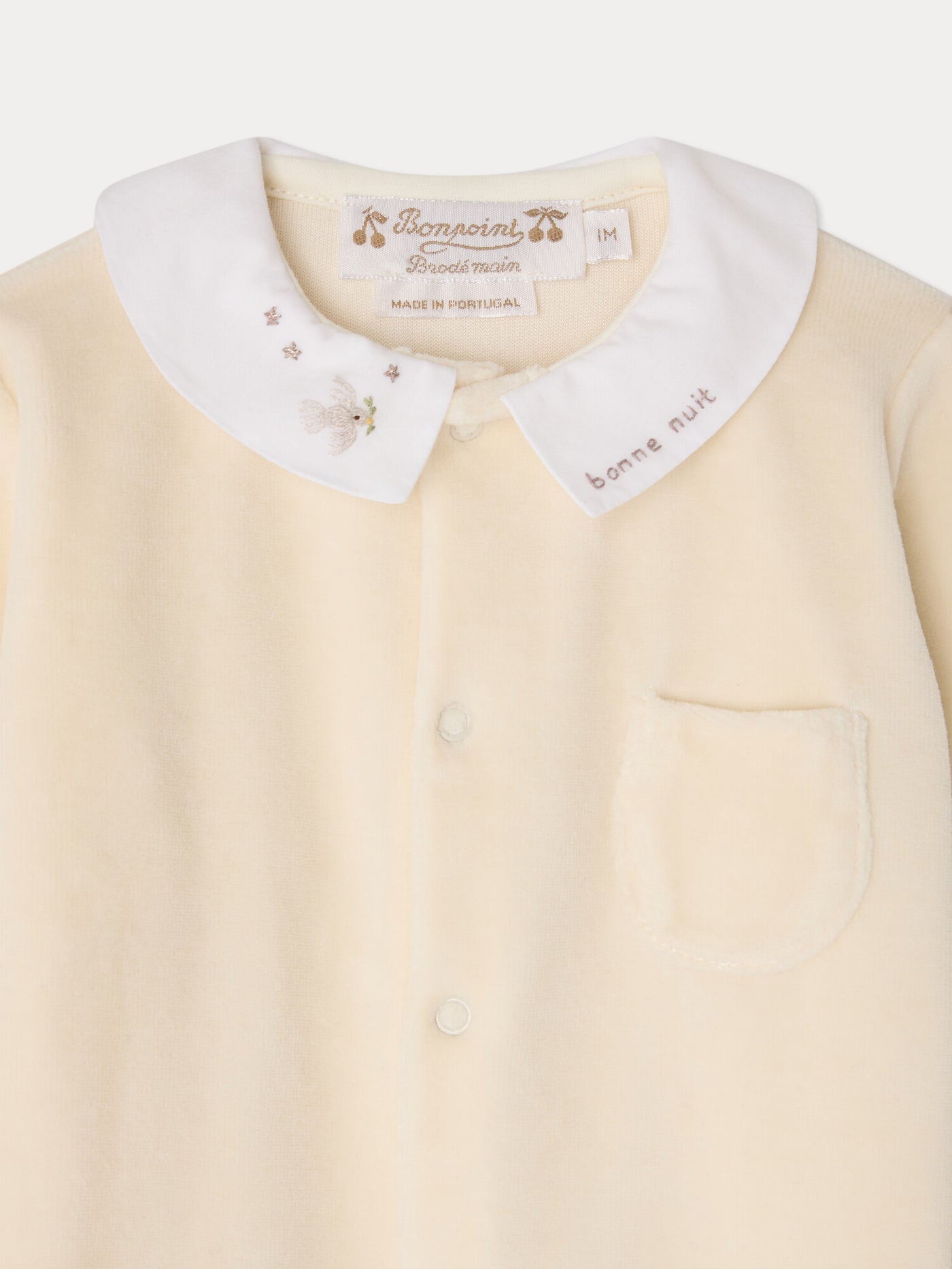Tilouan velour pyjamas with hand-embroidered bird collar