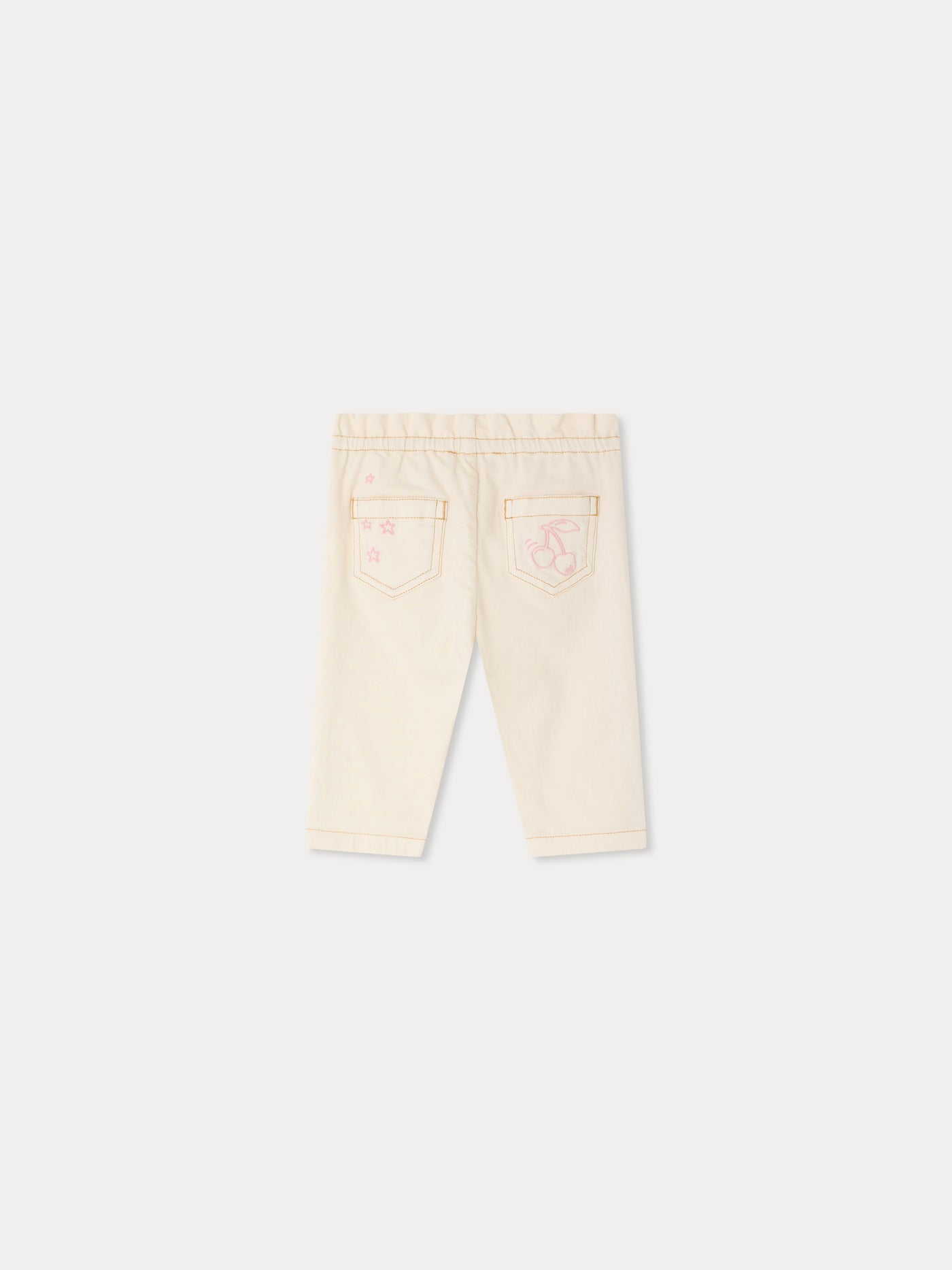 Luciole baby denim trousers with cherry embroidery in organic cotton